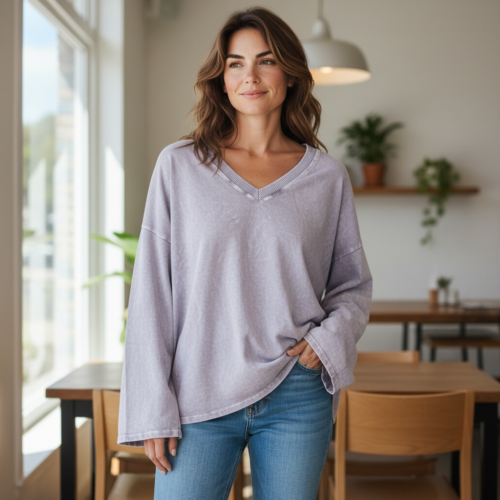 JHer Mineral Washed I live in this Everyday Vneck longsleeve top