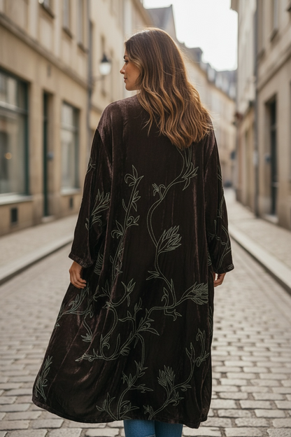 Paper lace brown velvet all over embroidered duster