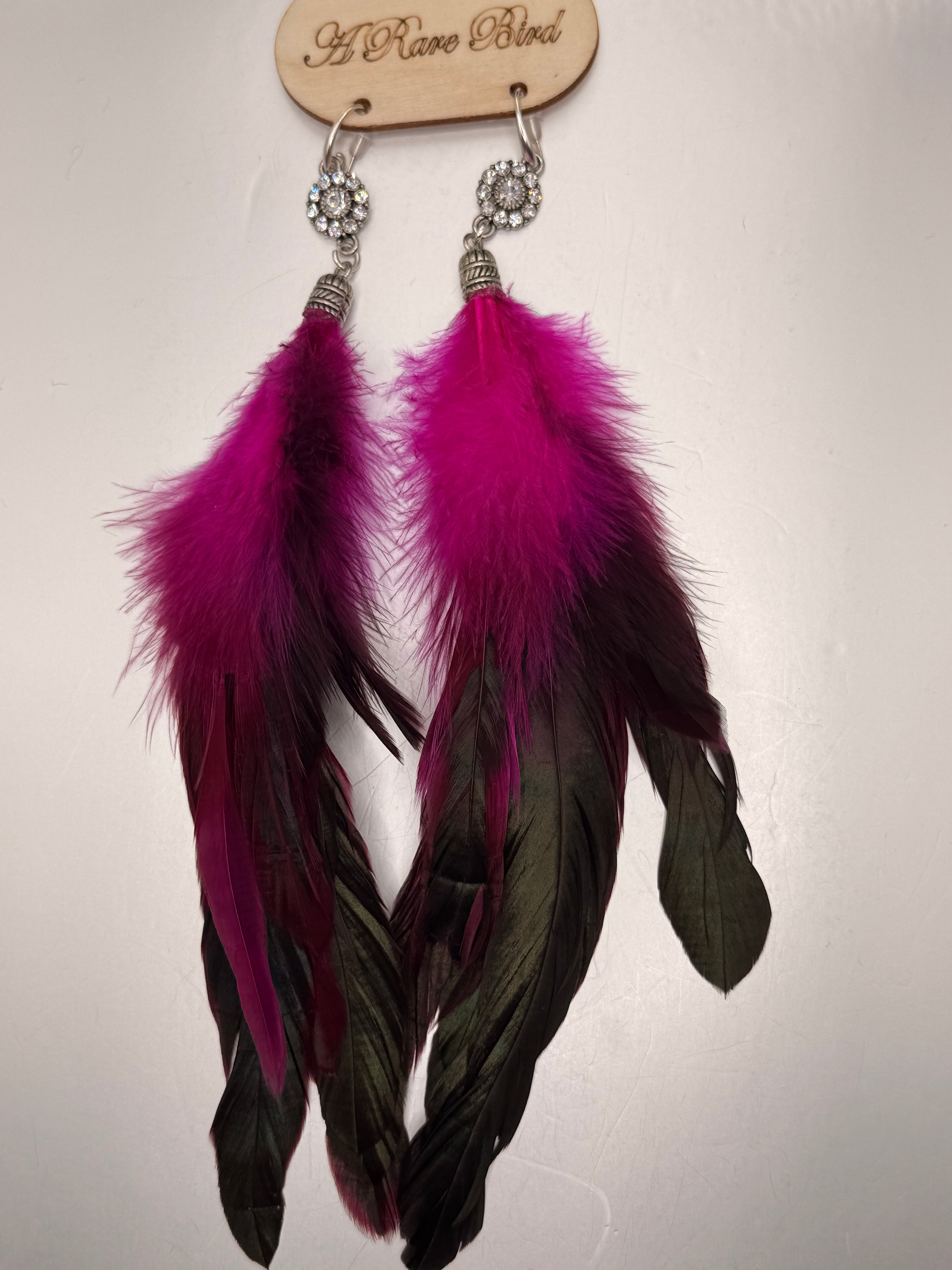 A Rare Bird Pink Bling Feather Earrings