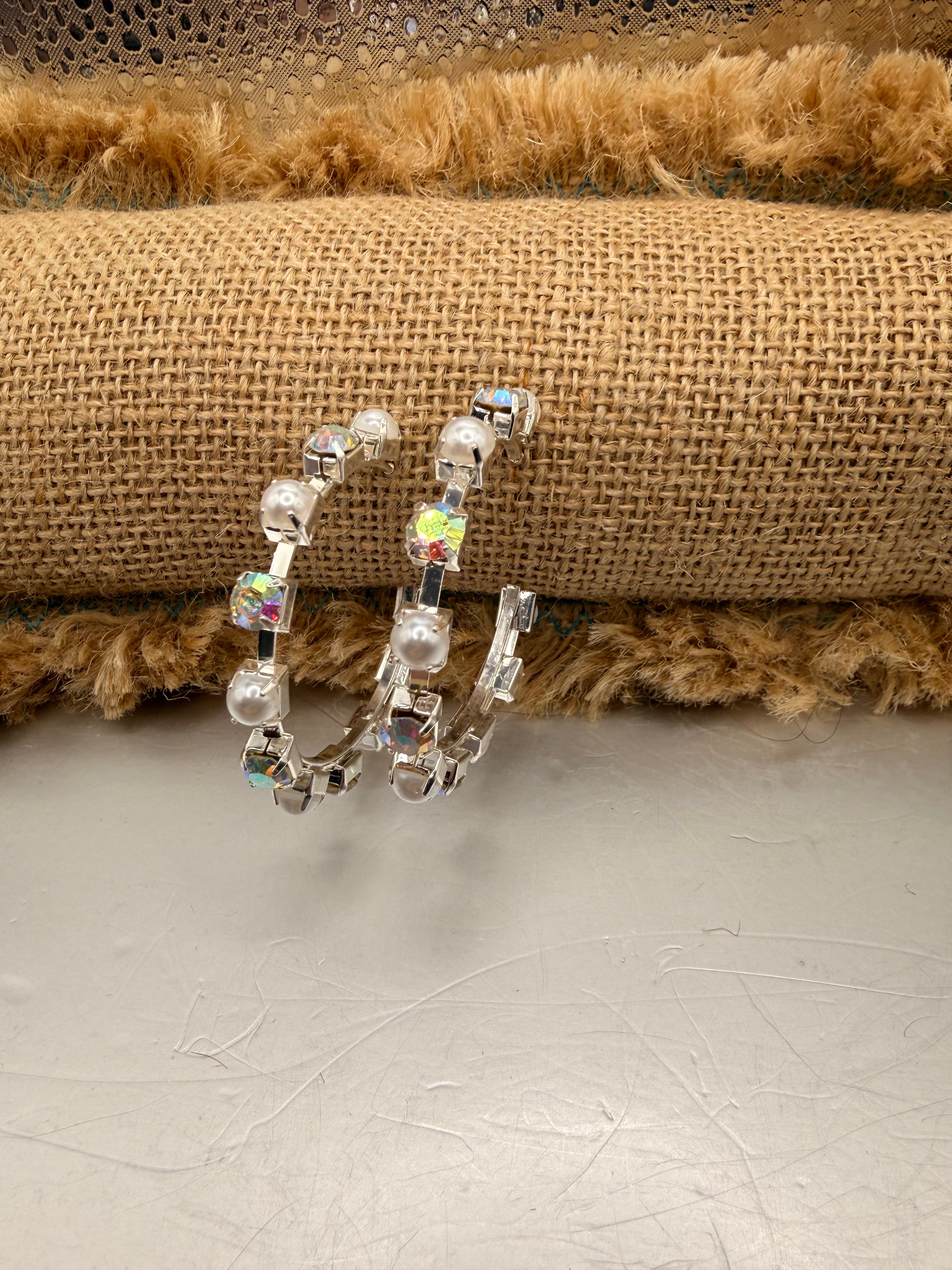 Alice Pearl and crystal half hoop earrings