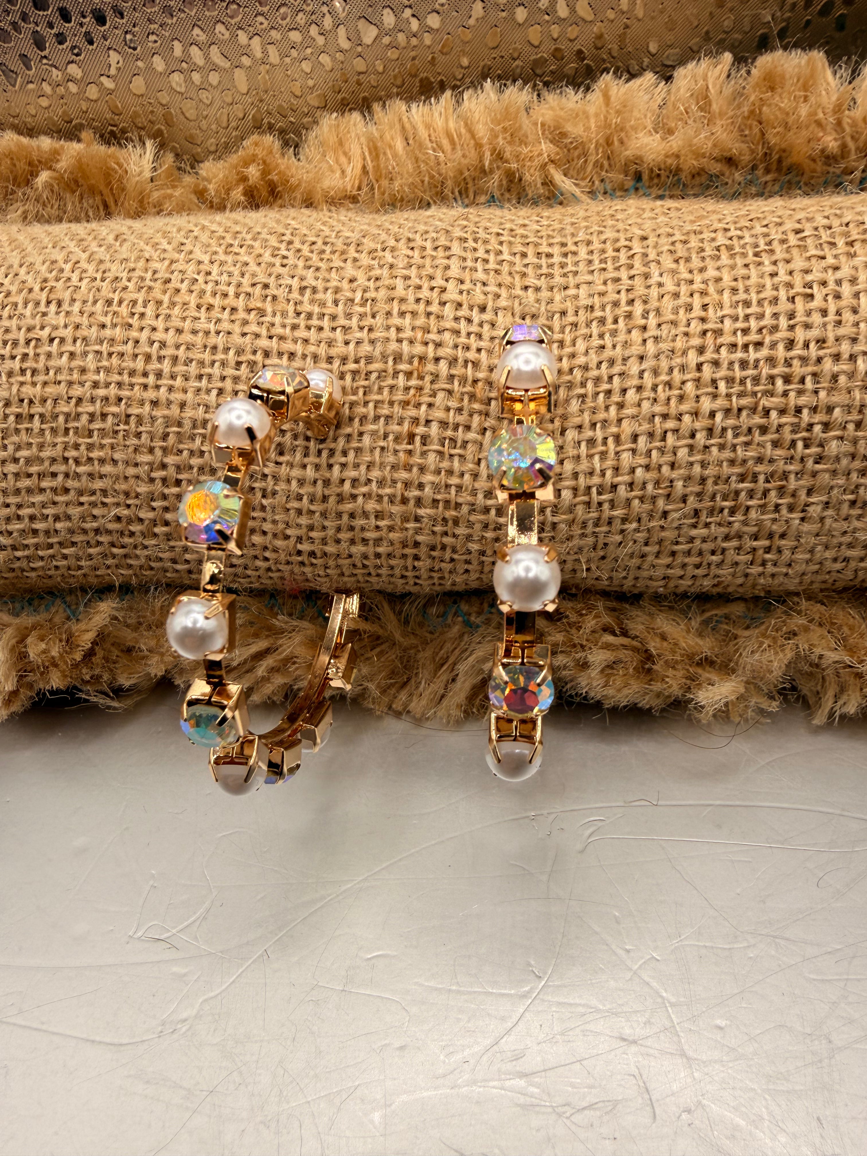 Alice Pearl and crystal half hoop earrings