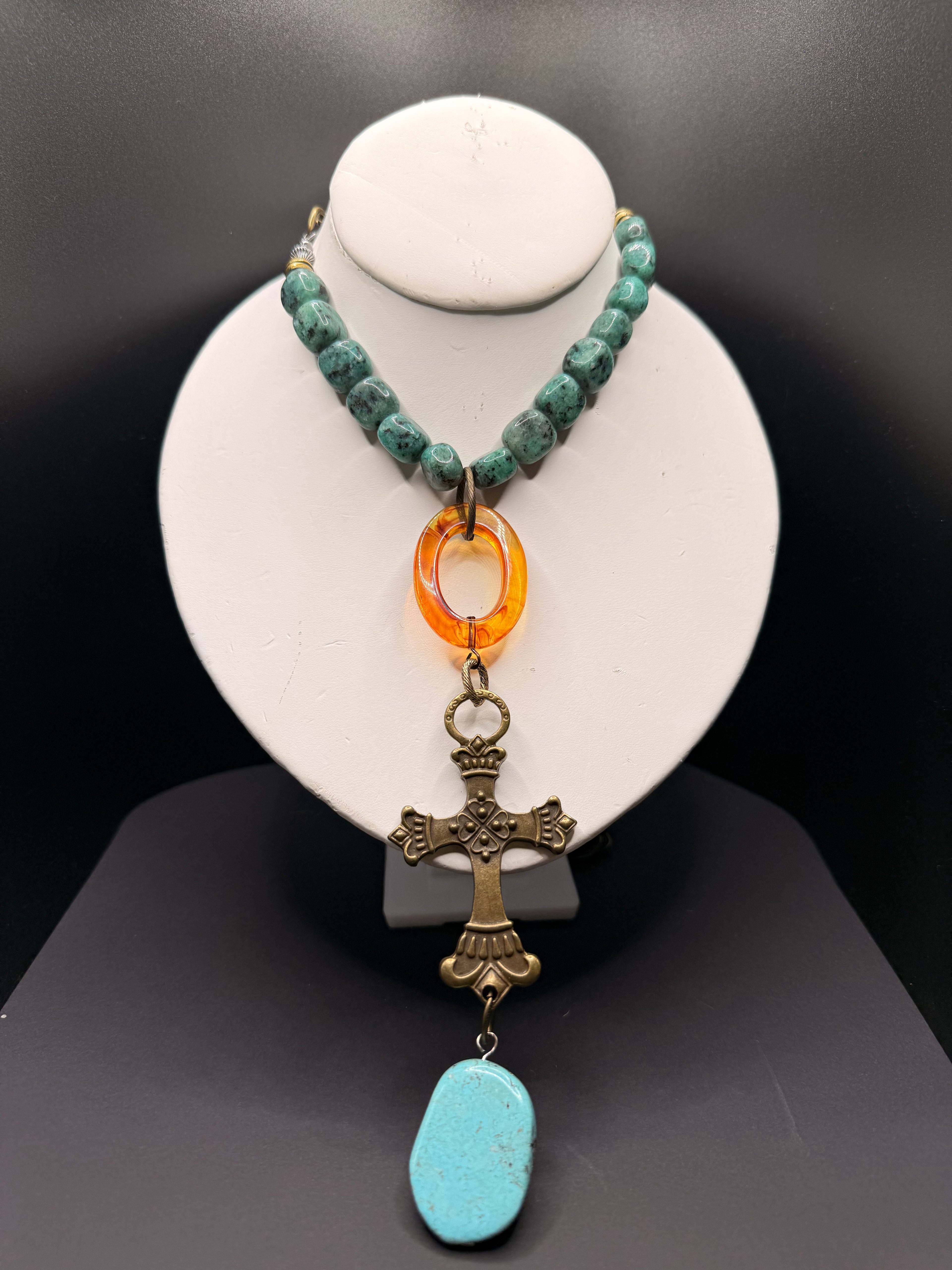 Lost and Found Turq Cross necklace