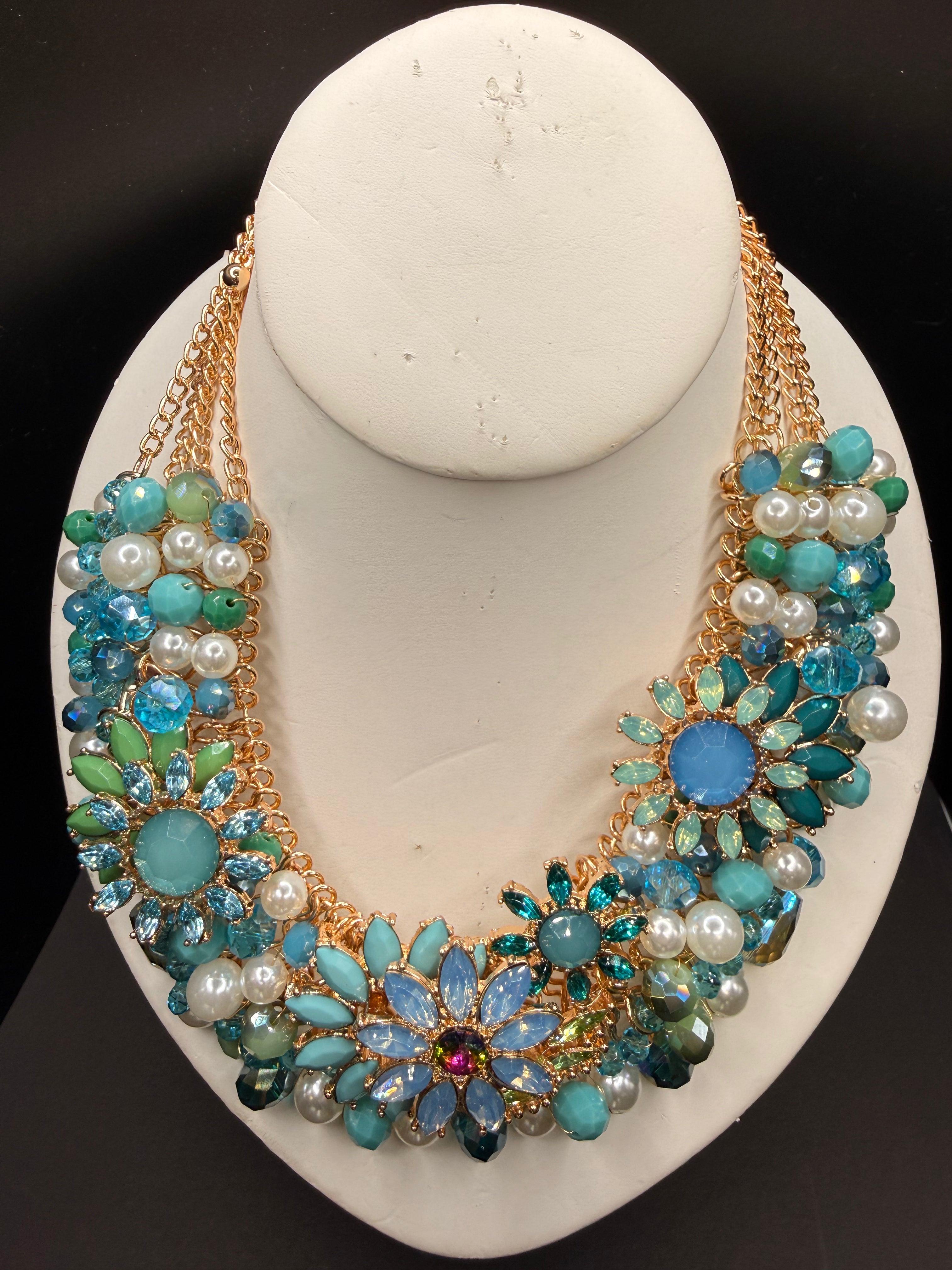 Alice crystal floral statement collar necklace