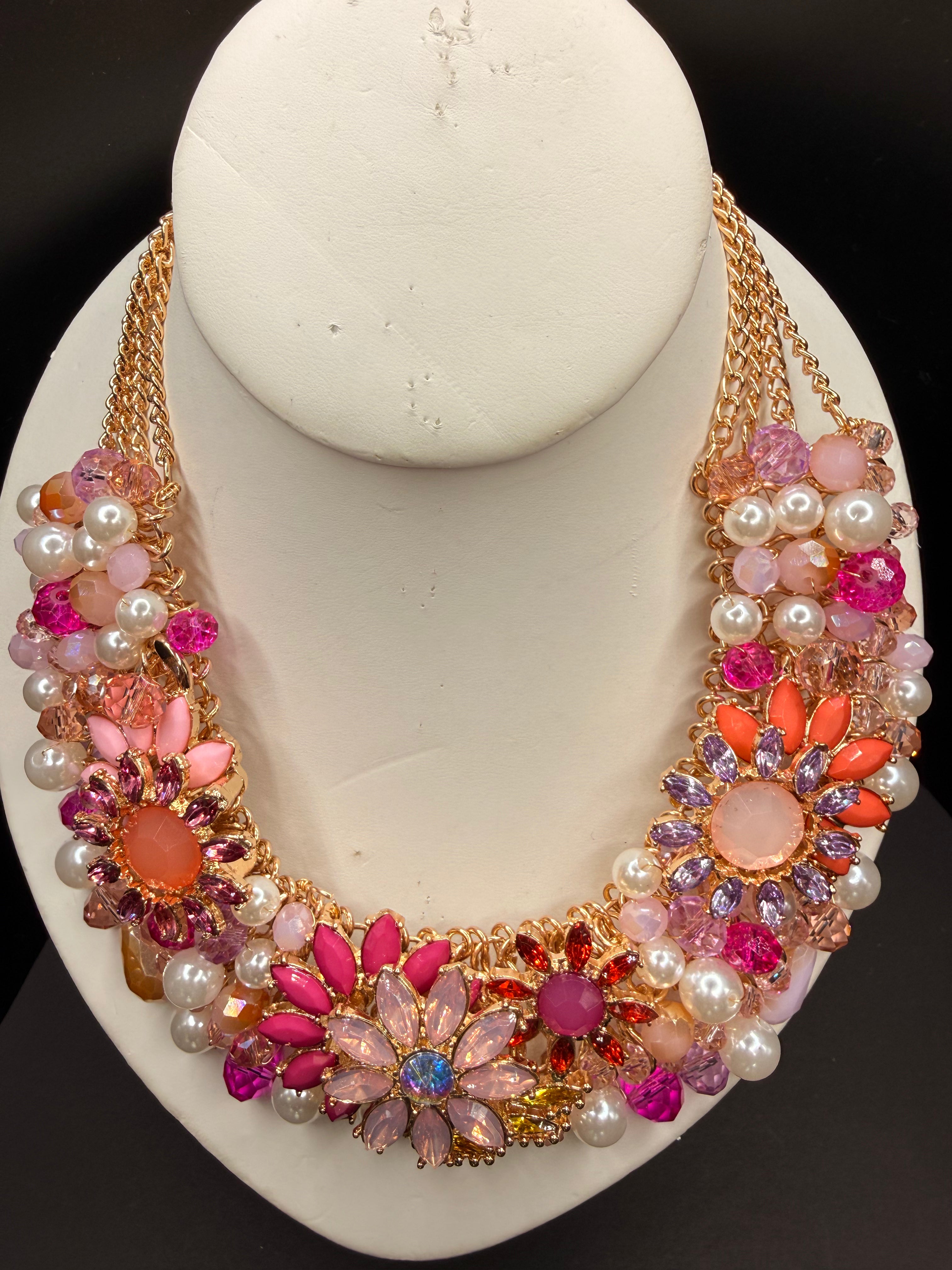 Alice crystal floral statement collar necklace