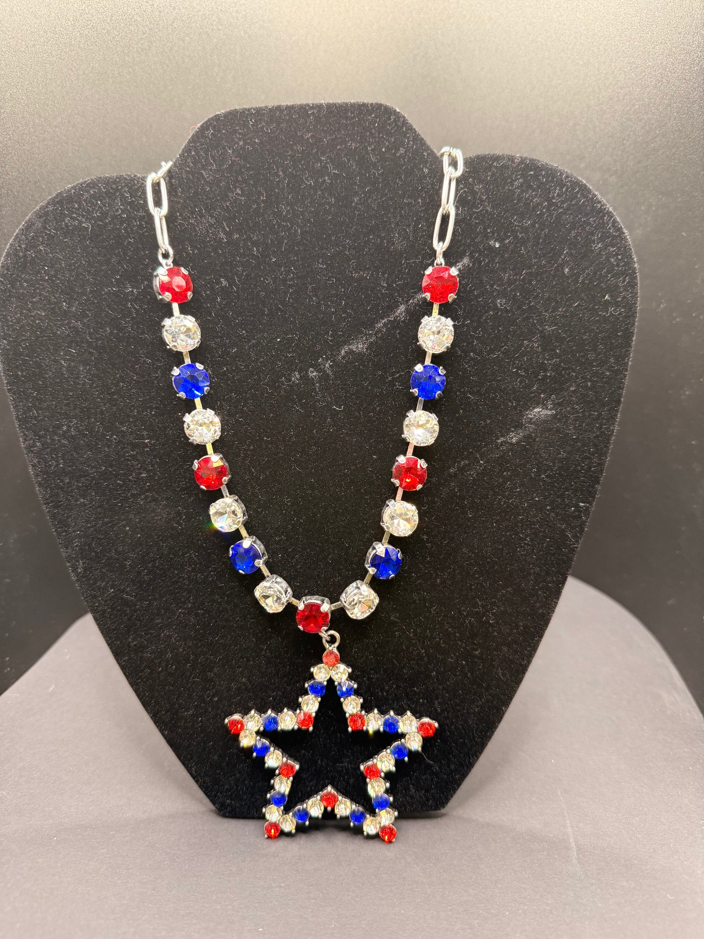 Red, Crystal, And Blue Star Golden or silver Necklace