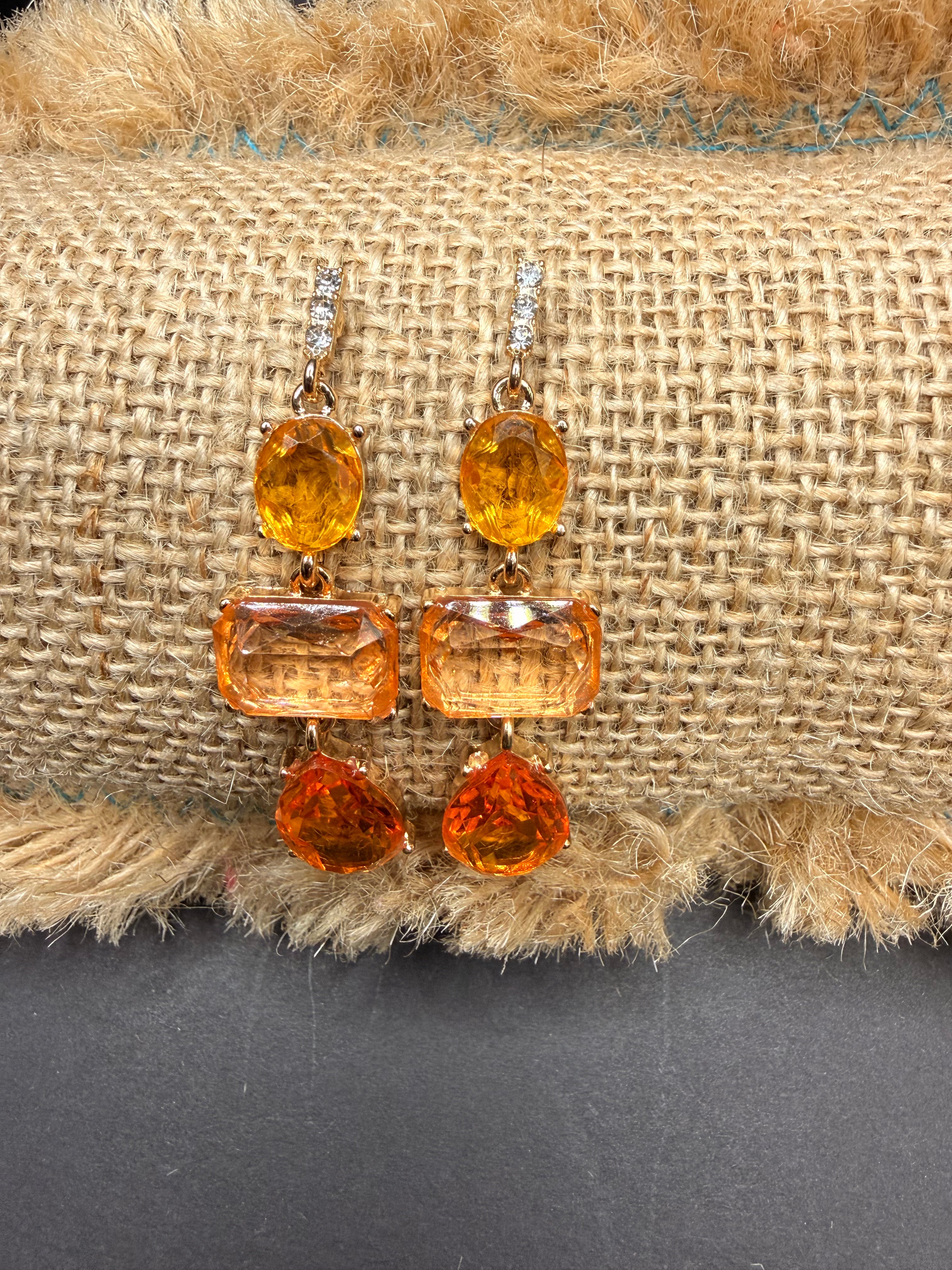 Alice orange crystal triple drop earrings