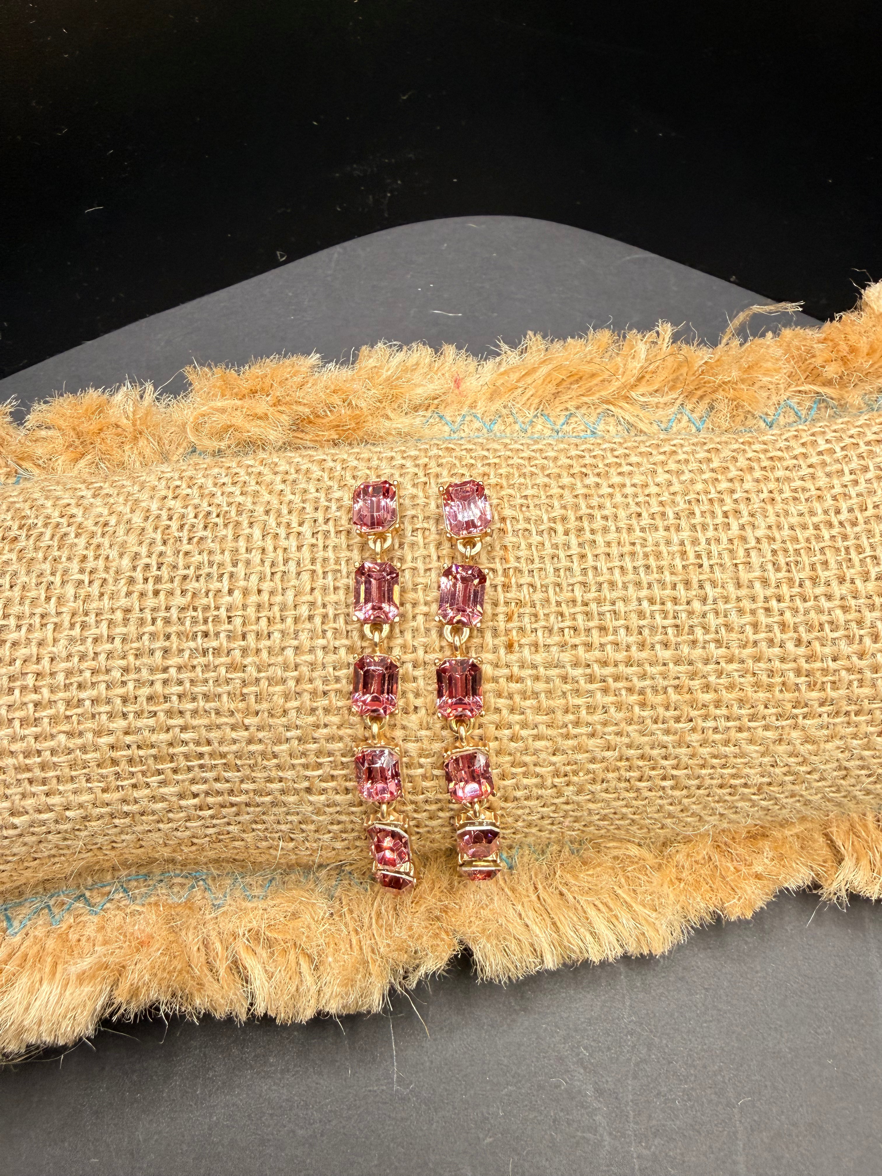 Alice pink crystal square drop earrings