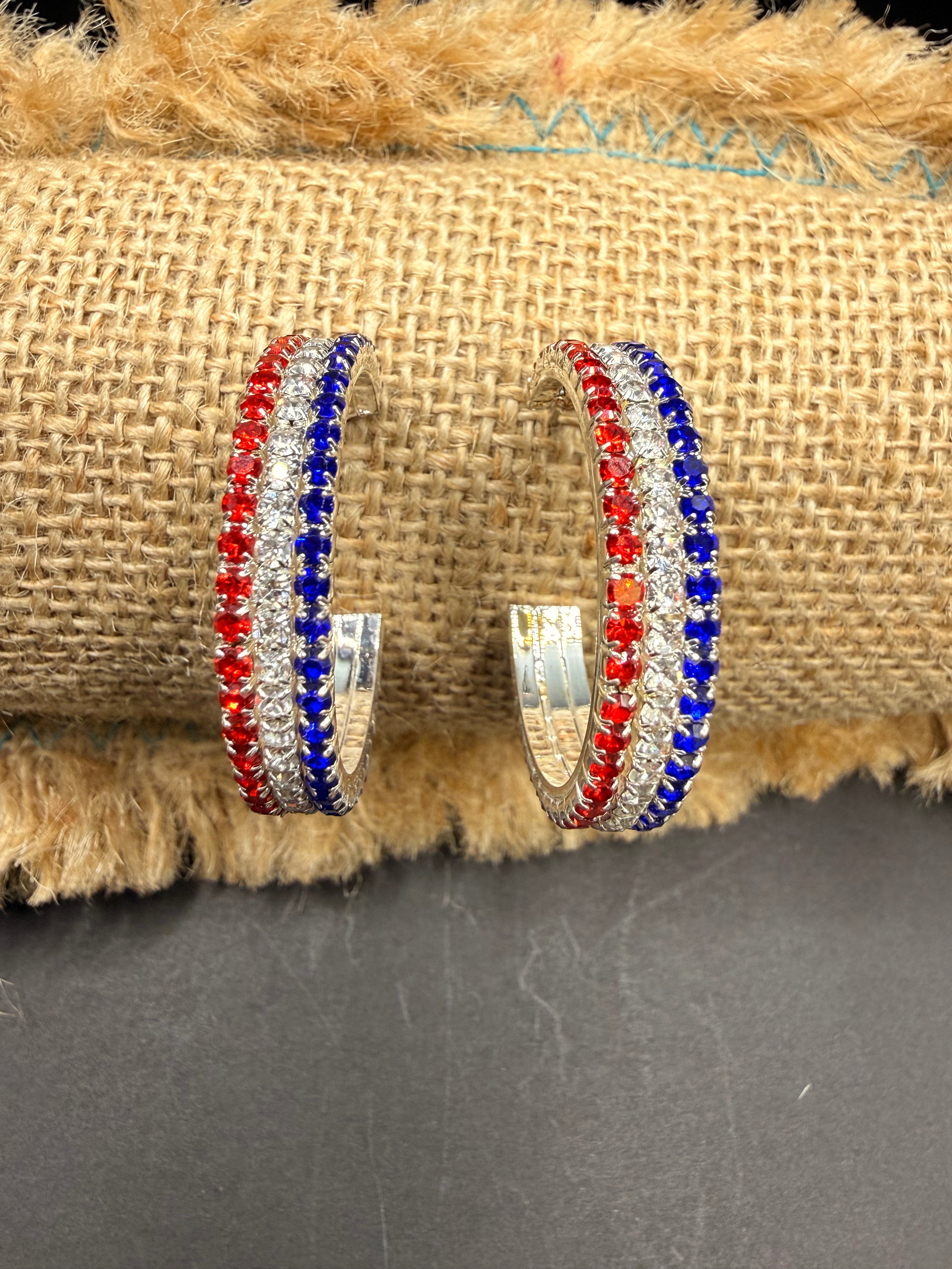 Alice red, white and blue crystal hoops
