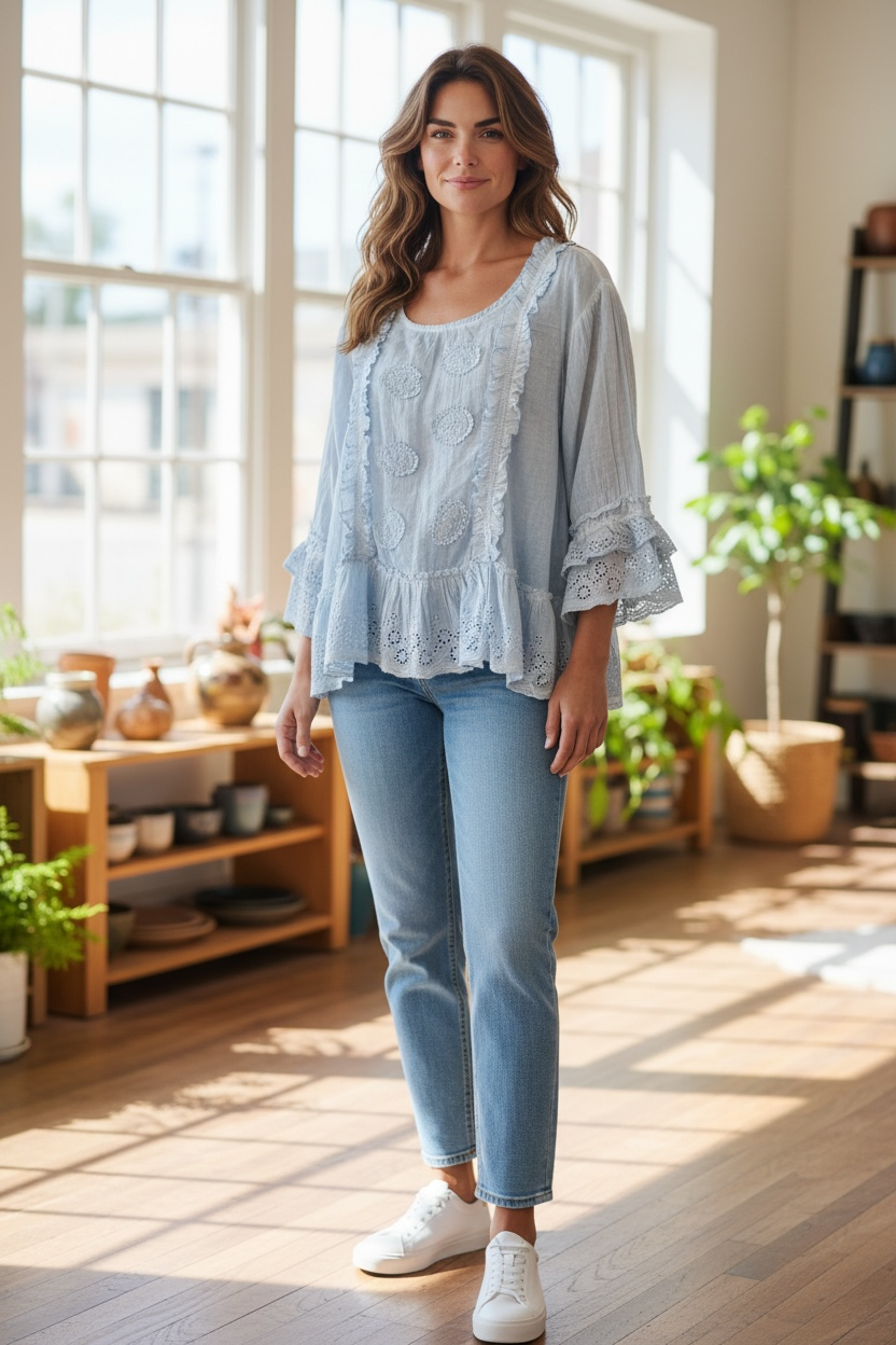 PAPER LACE RUFFLE AMD LACE PATCHES BLOUSE