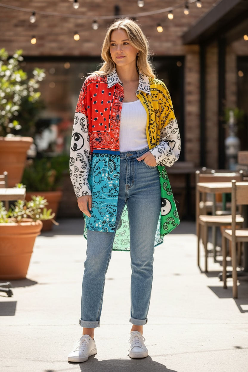 I Love Linen Multi color Handkerchief Button Up Top