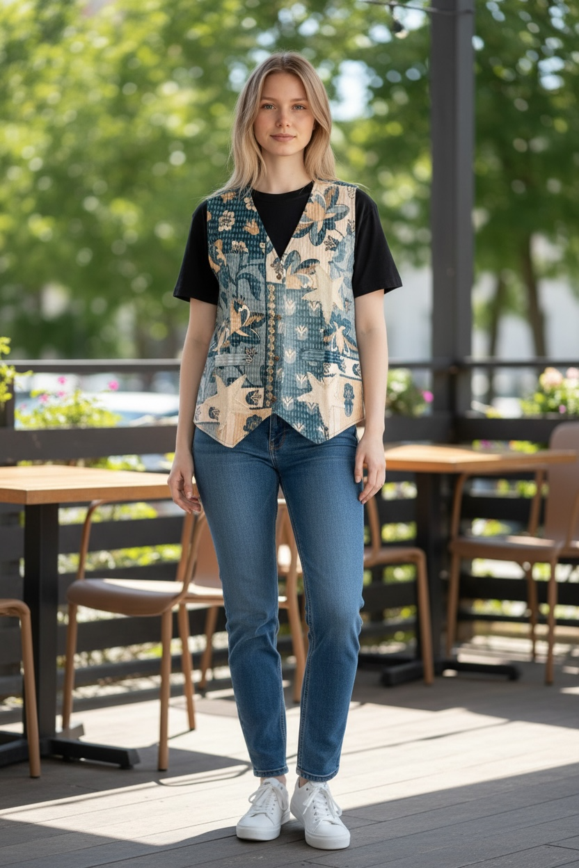 I Love Linen Star Button up Vest