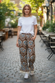 I Love Linen Brown And Blue Flower Ruffle Pant