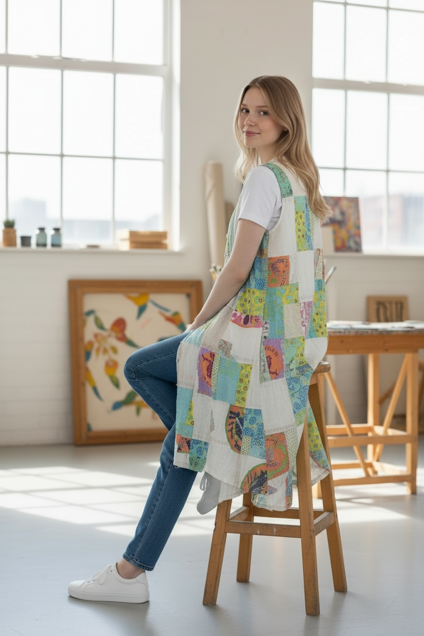 Paper Lace Patchwork Button Front Vest