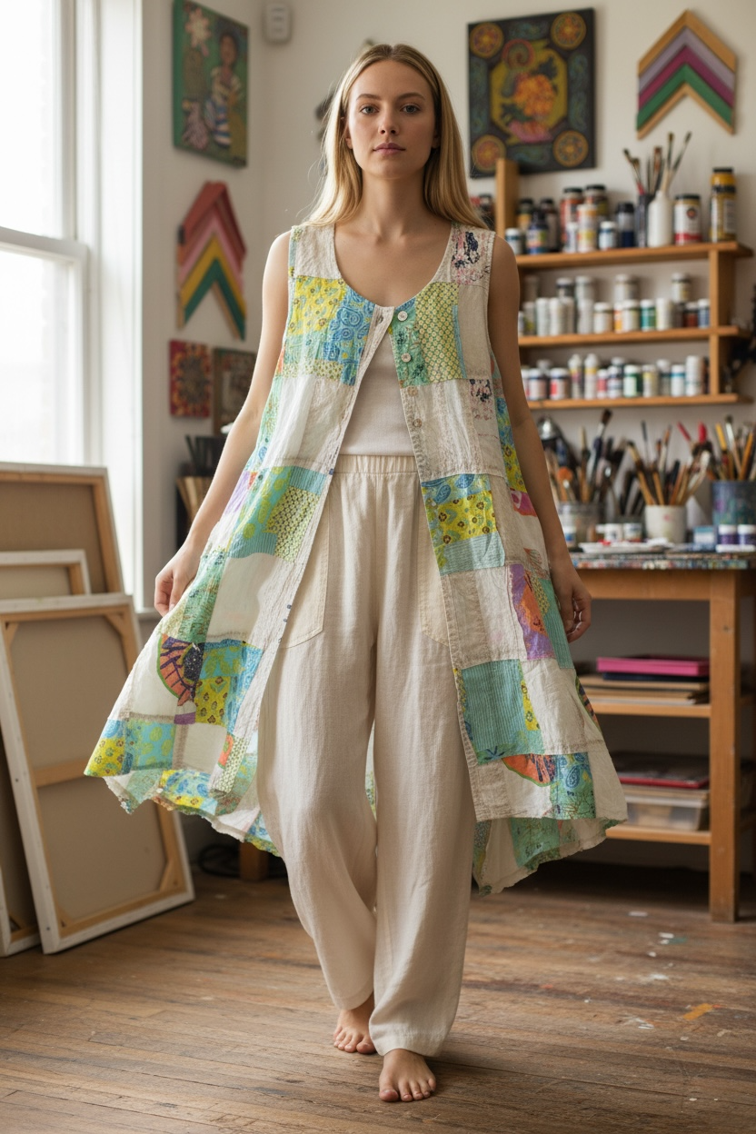 Paper Lace Patchwork Button Front Vest