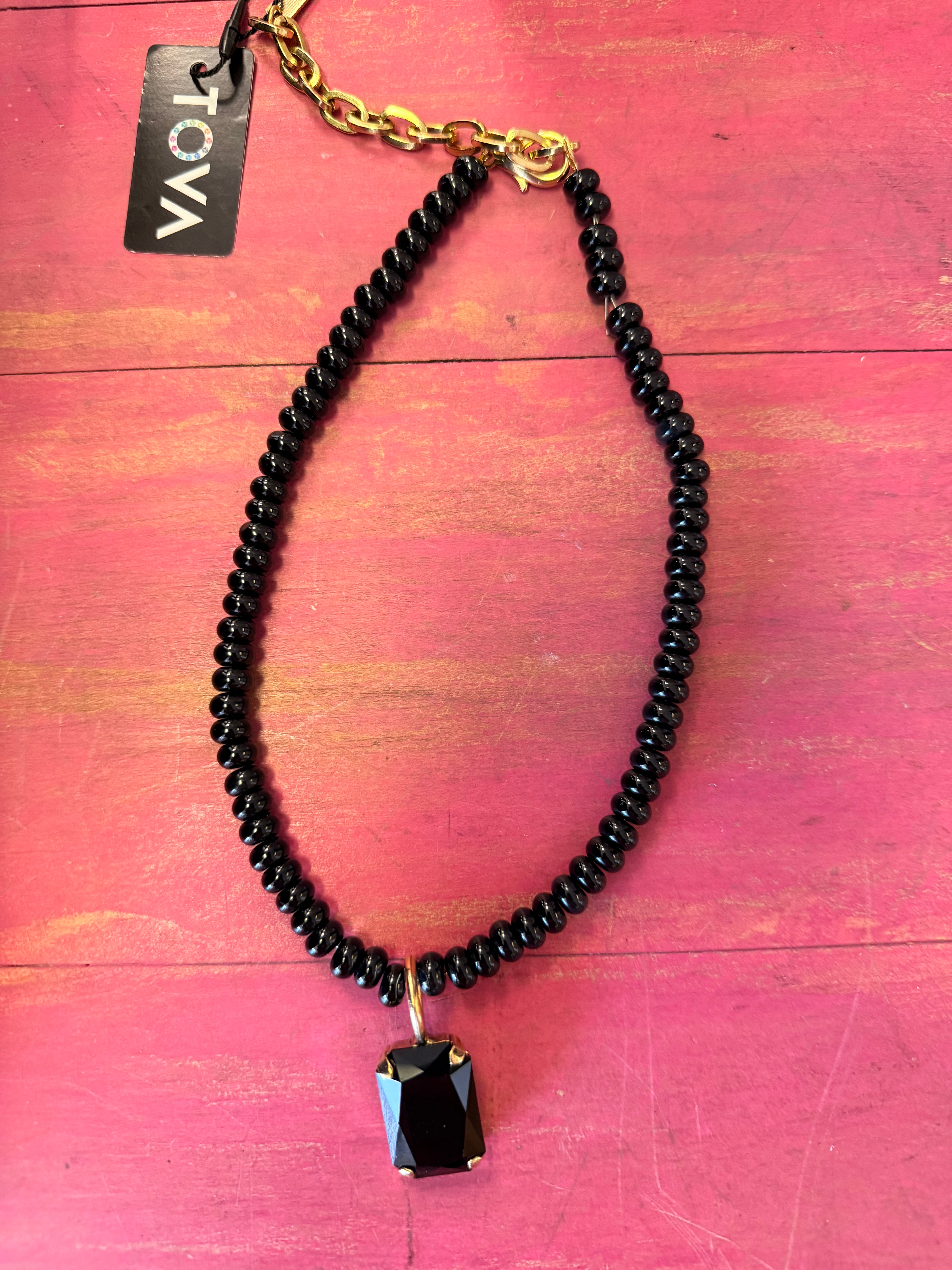 Tova Black Bead & Semi-Precious Stone Necklace