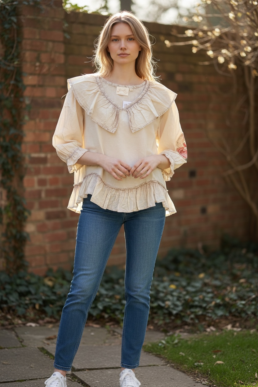 Paperlace Rose Applique Collared Top