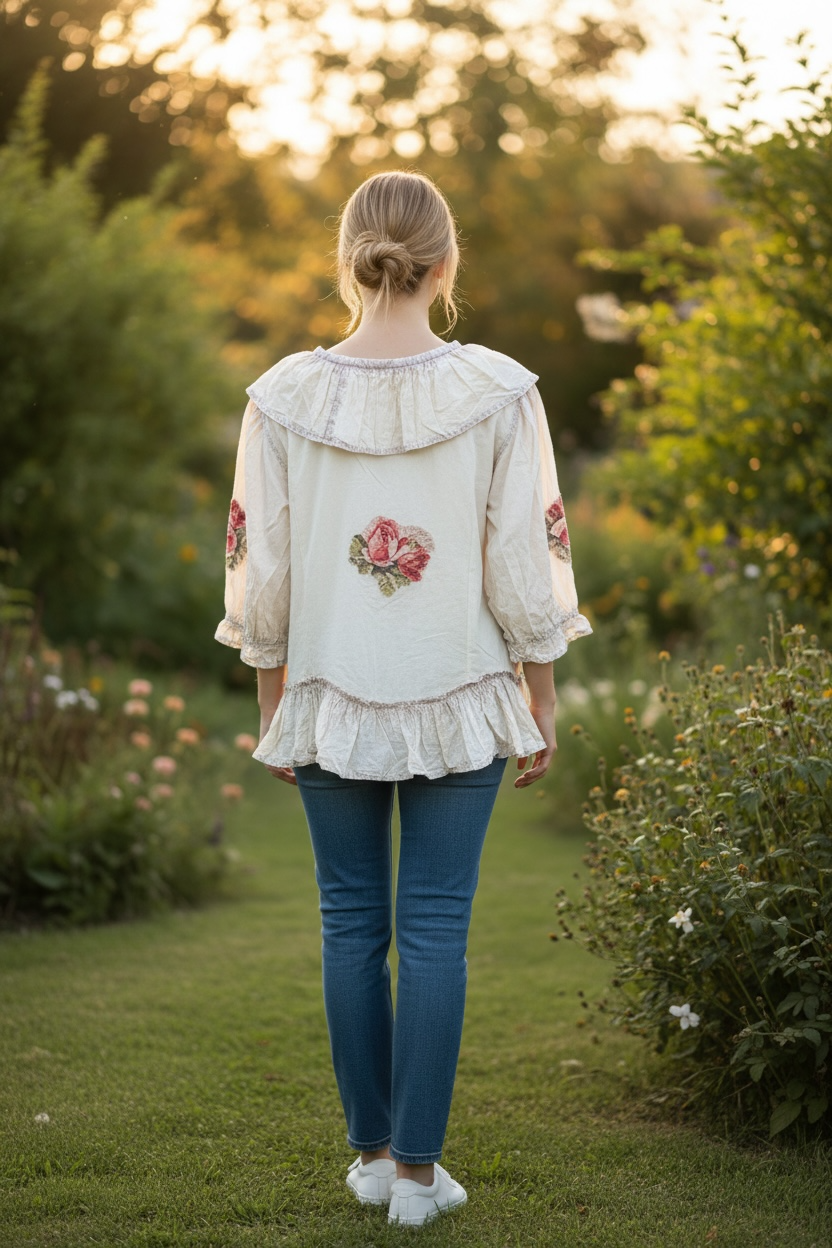 Paperlace Rose Applique Collared Top