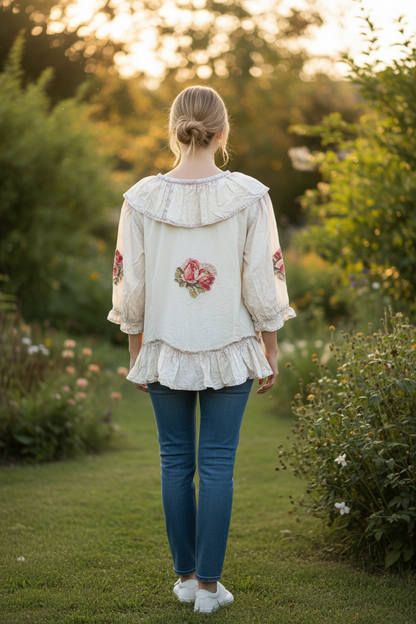 Paperlace Rose Applique Collared Top