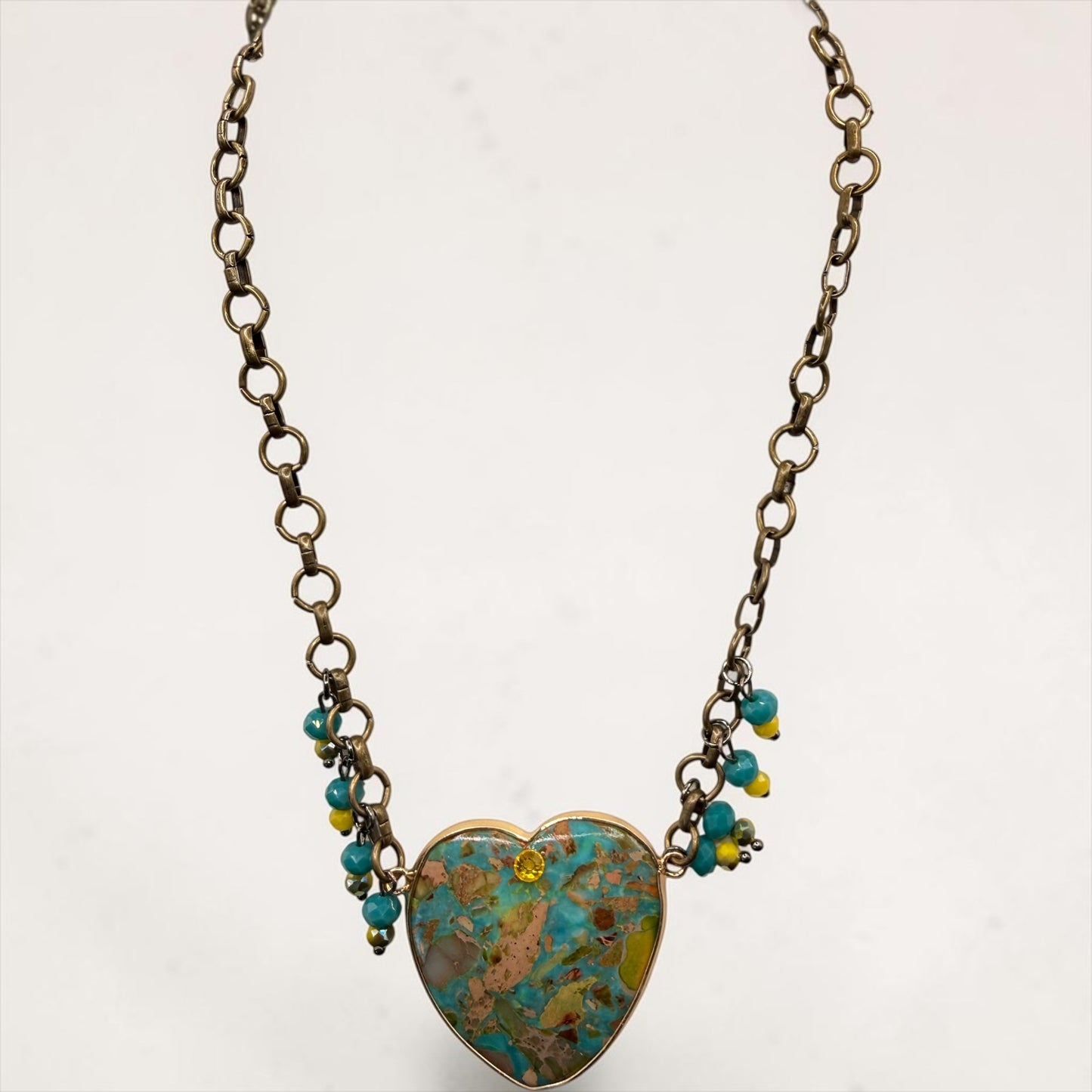 Lost and Found Antique Gold Turquoise Heart Necklace