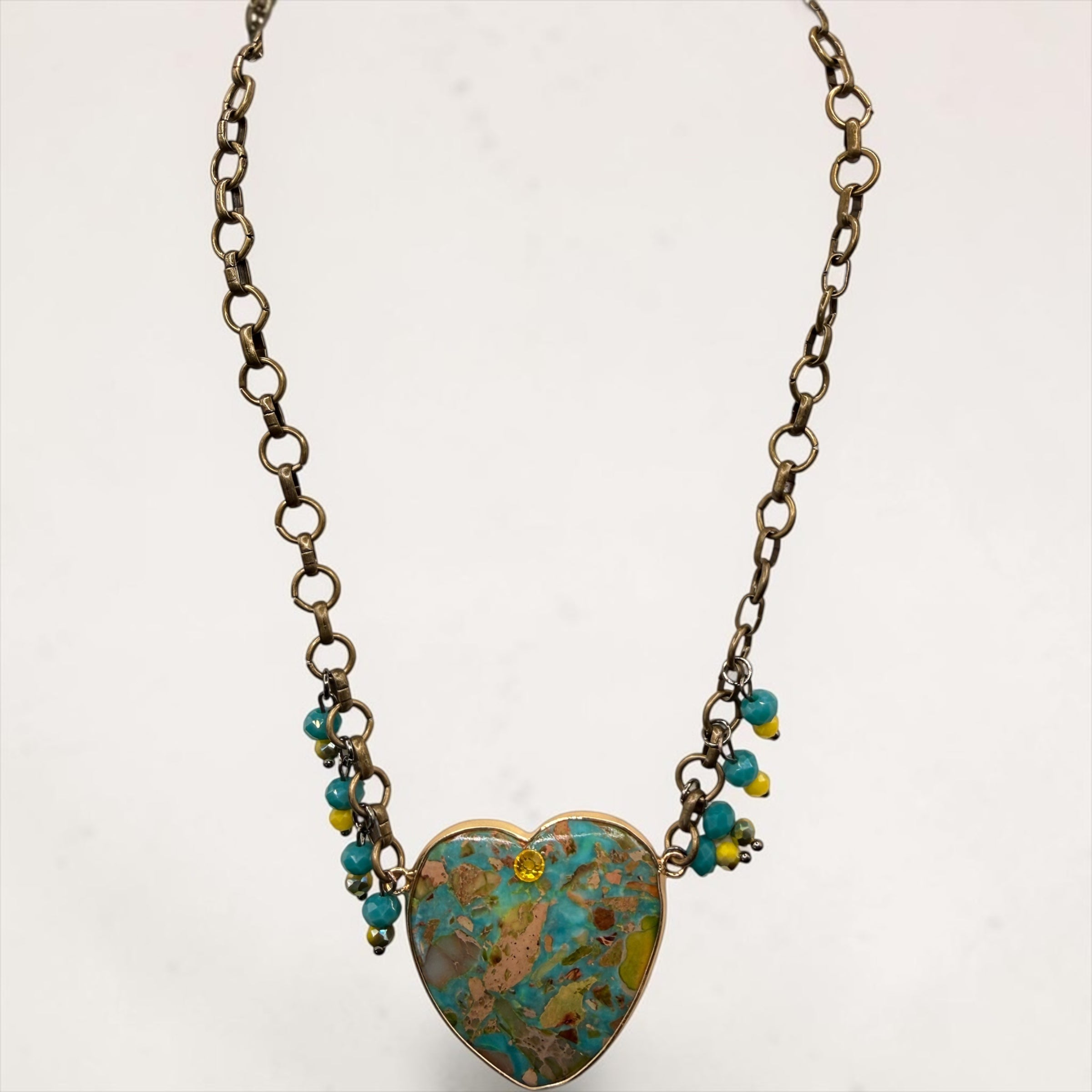Lost and Found Antique Gold Turquoise Heart Necklace