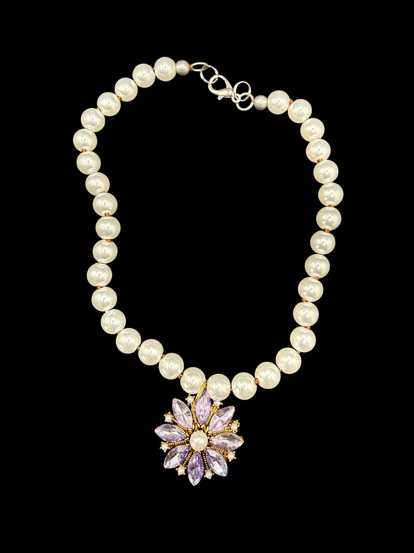Alice Pearl Necklace with Flower