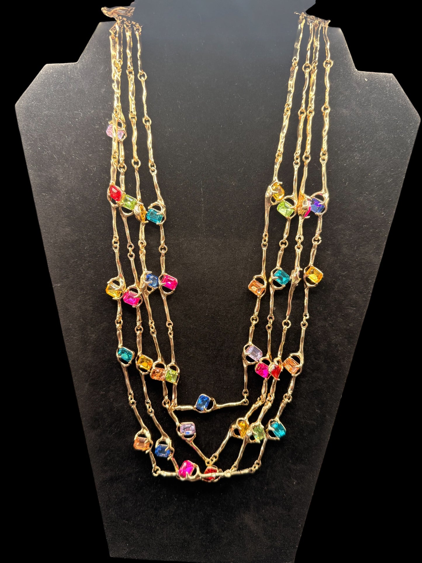 Alice Gold Multi Strand Crystal Necklace
