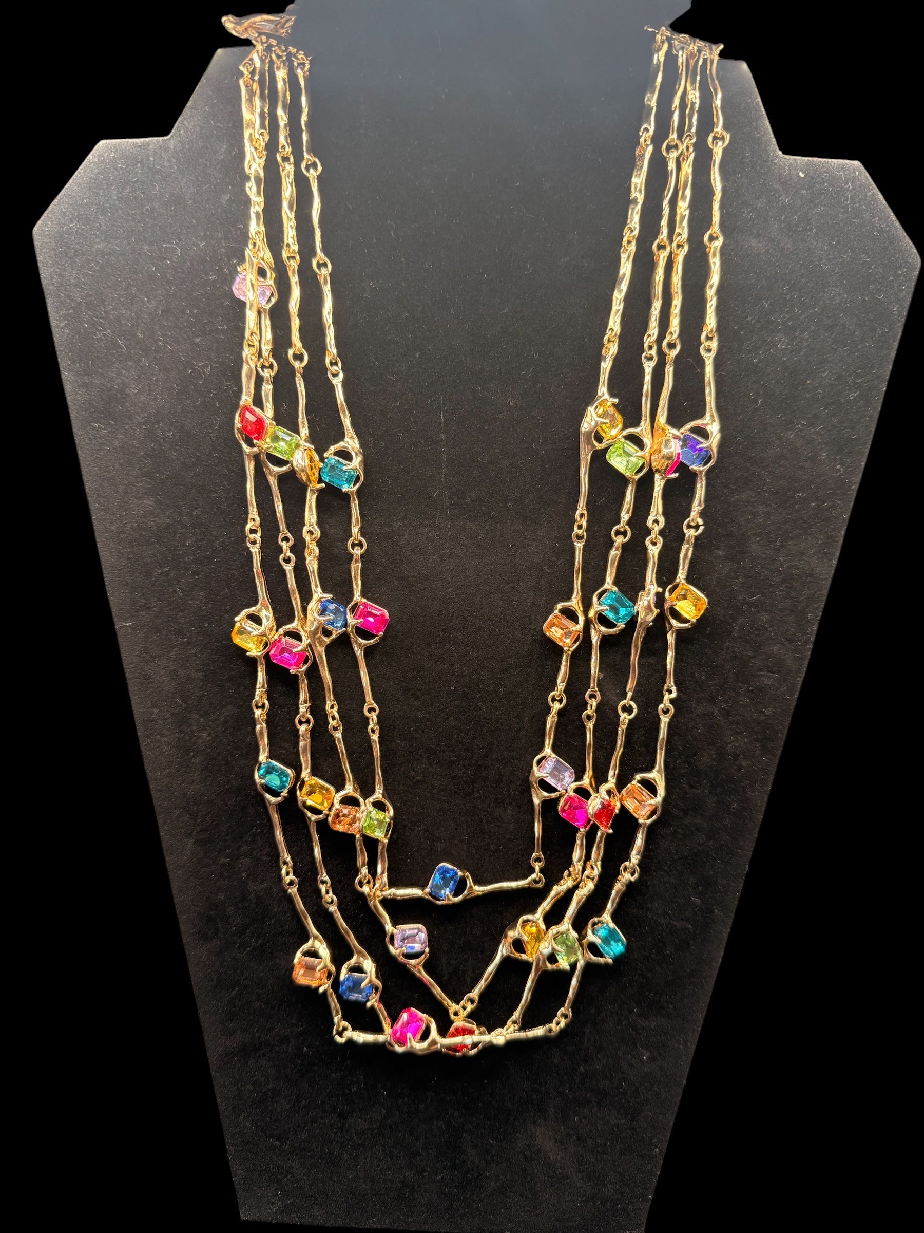Alice Gold Multi Strand Crystal Necklace