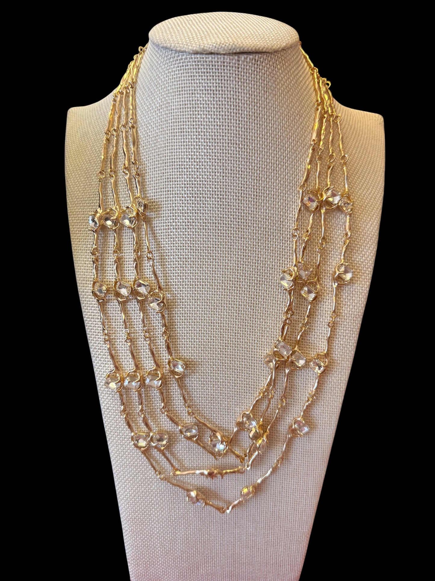 Alice Gold Multi Strand Crystal Necklace