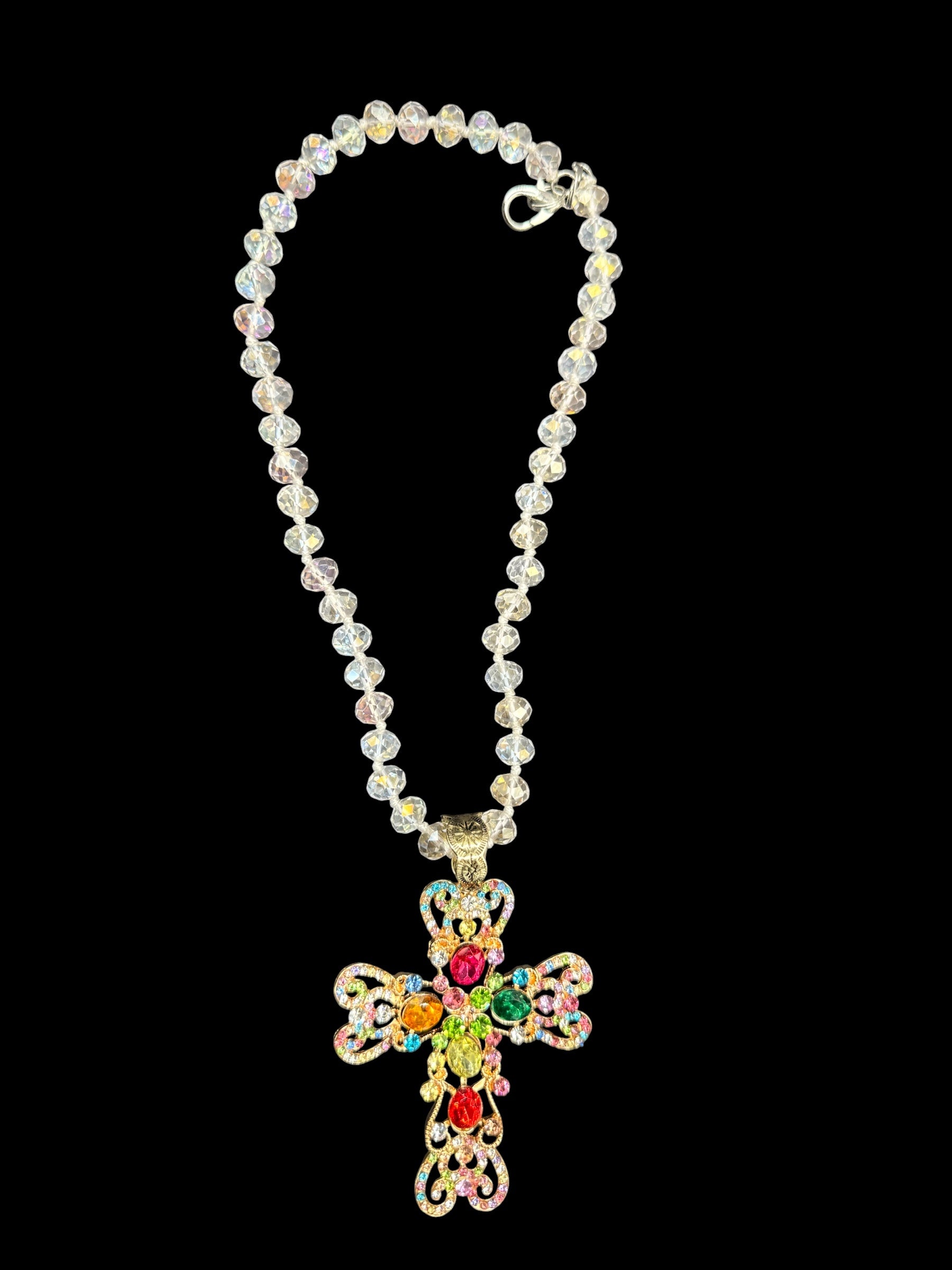 Alice Short Multicolor Crystal Cross Necklace