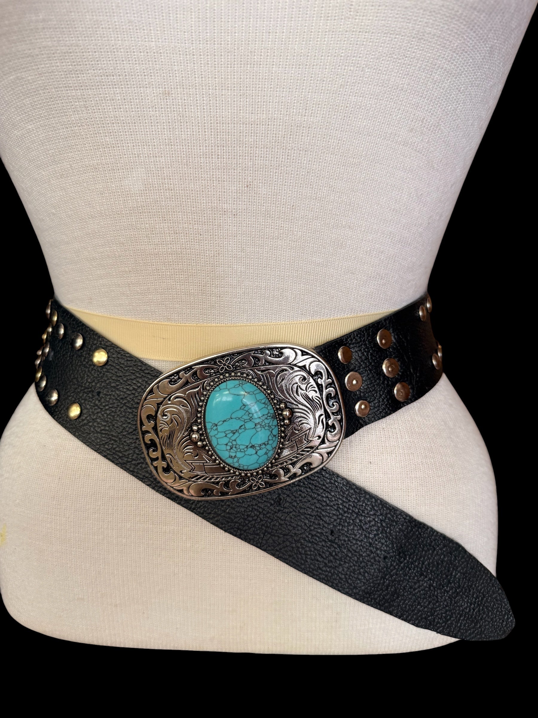 Studded Leather Belt with Turquoise Stone