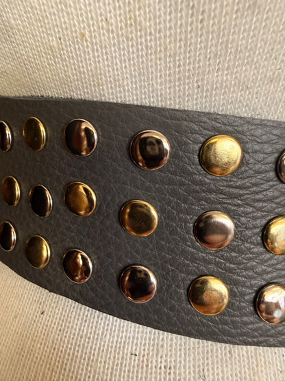 Grey Leather Belt with Western Turquoise Buckle