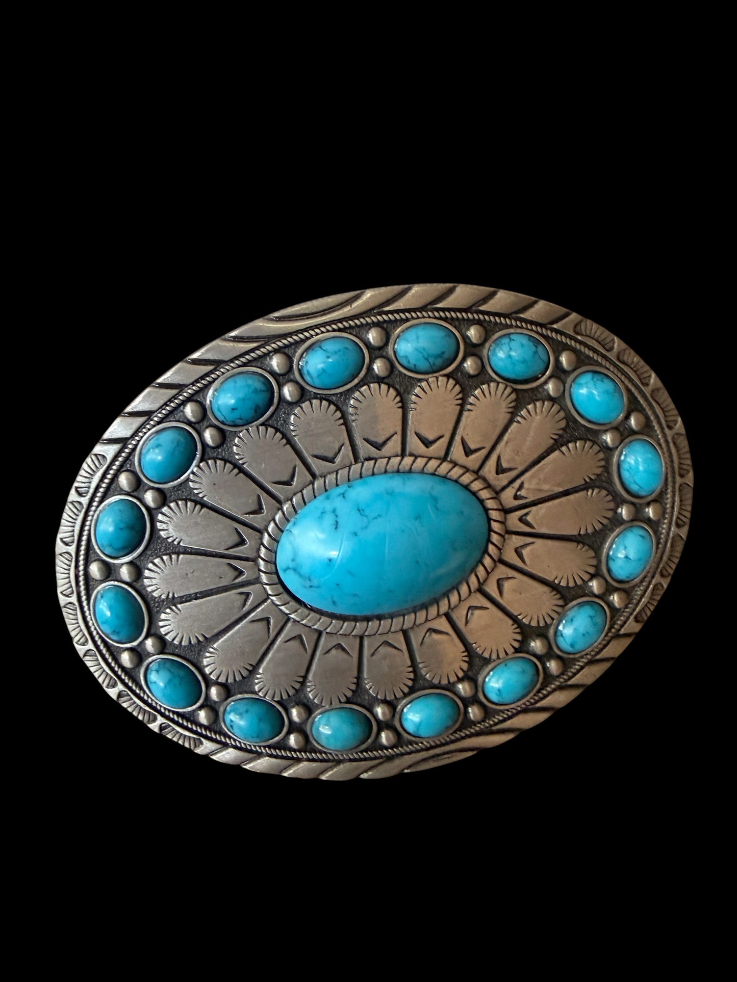 Grey Leather Belt with Western Turquoise Buckle