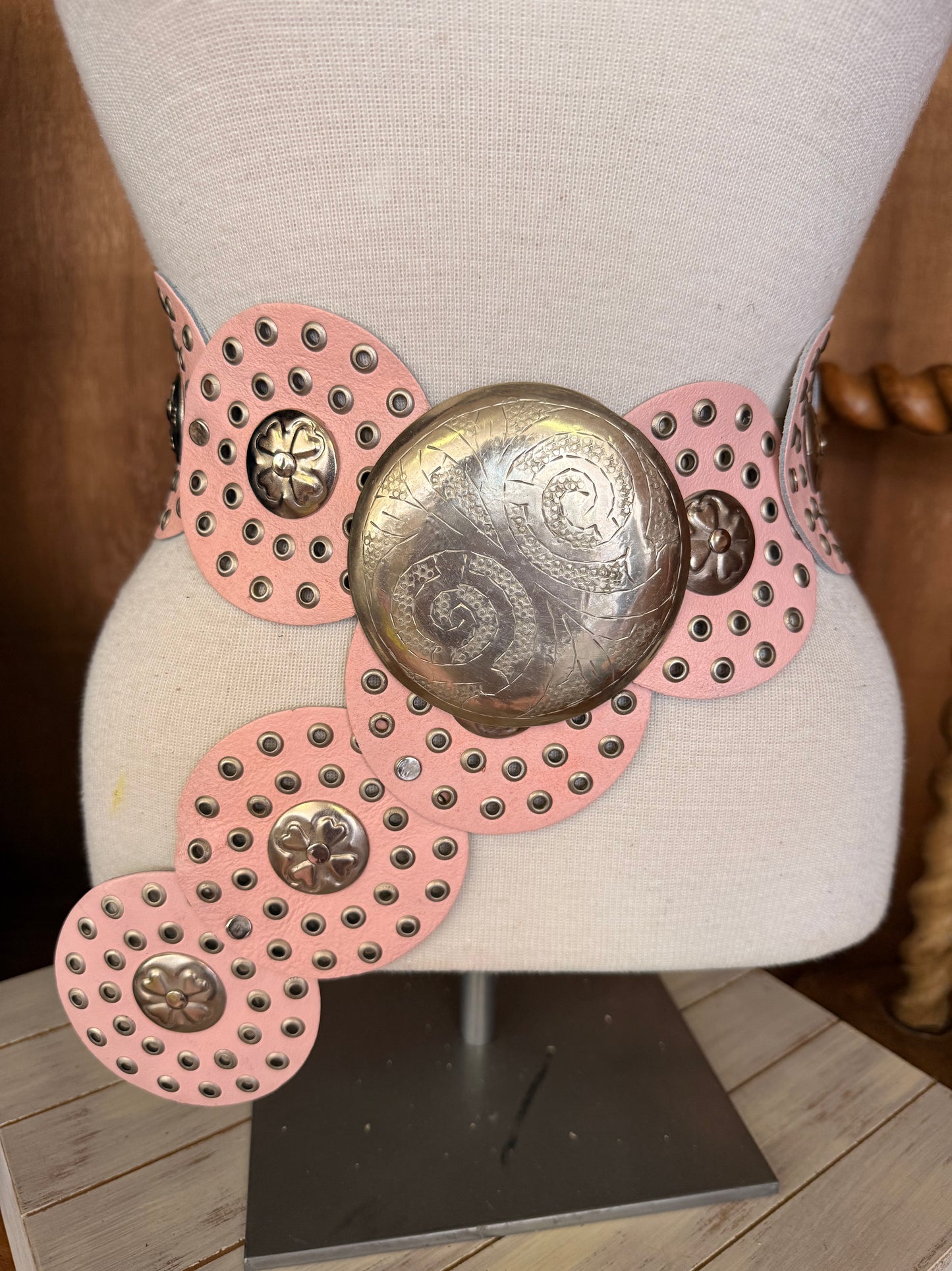 Leather Disc Belt with Silver Conchos
