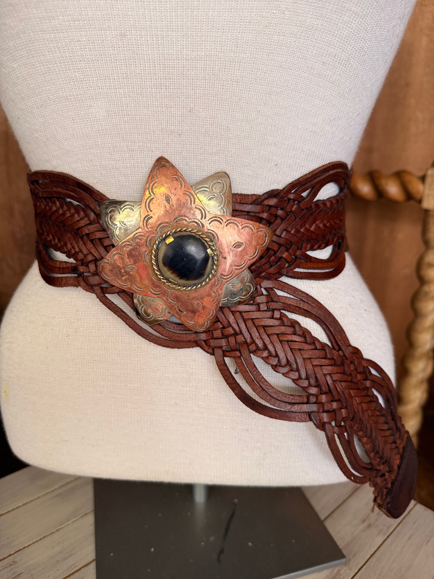 Leather Weave Belt with Star Buckle