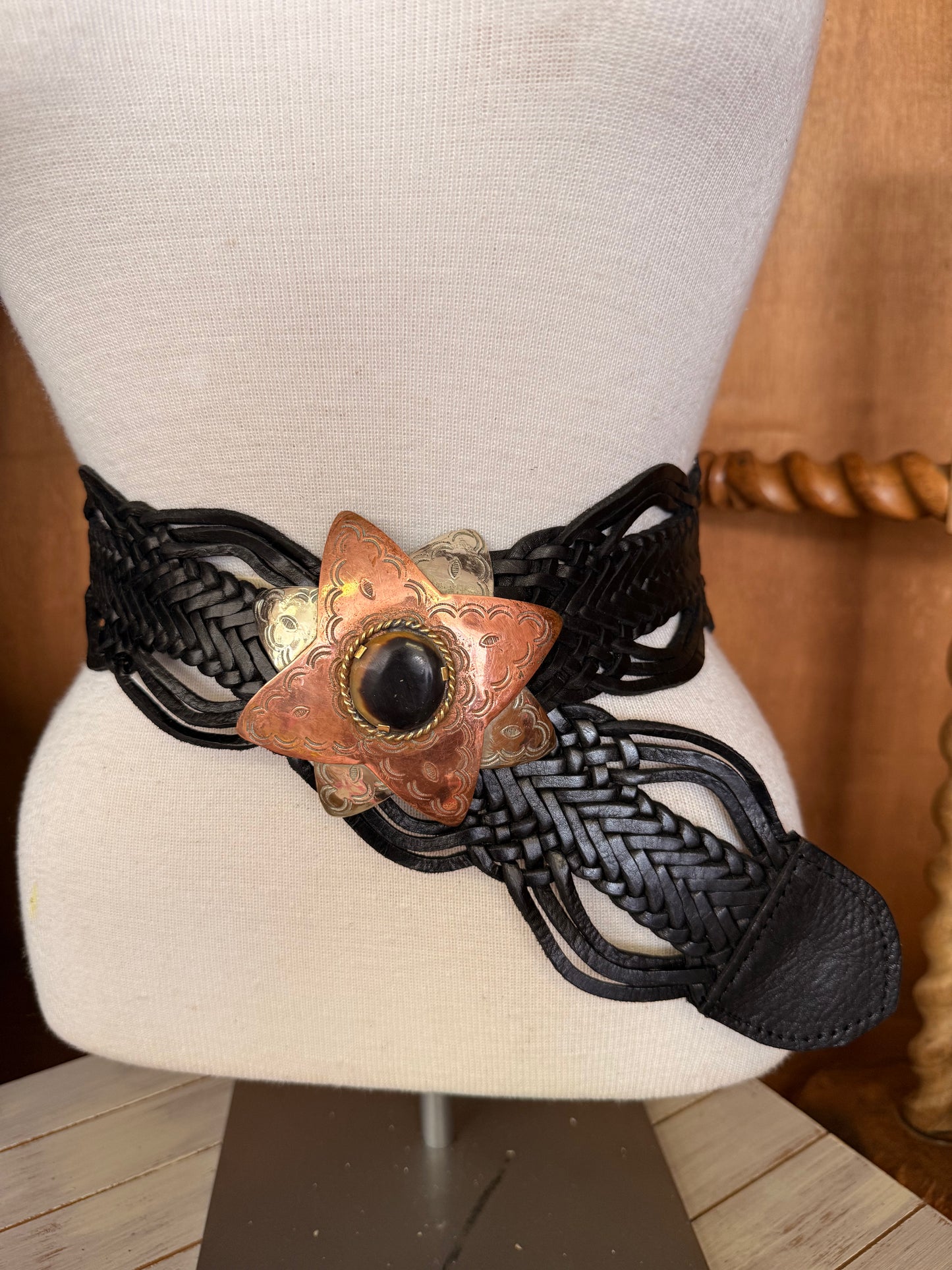 Leather Weave Belt with Star Buckle