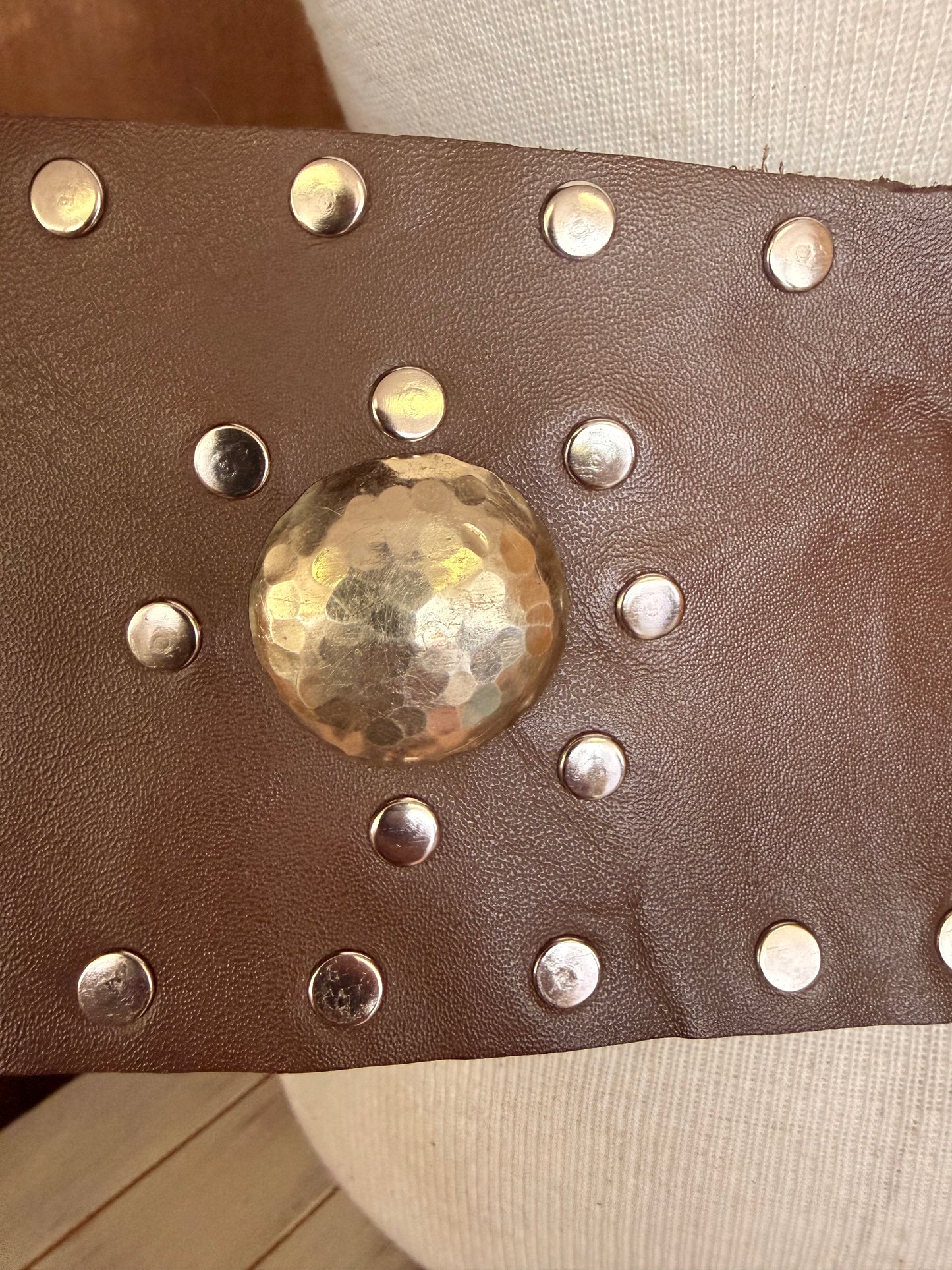 Wide Leather Belt with Silver Buckle & Studs