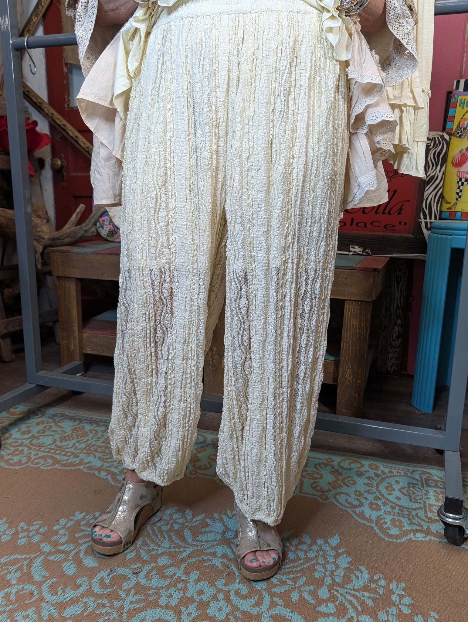 Paper Lace Cream lace harem Pants