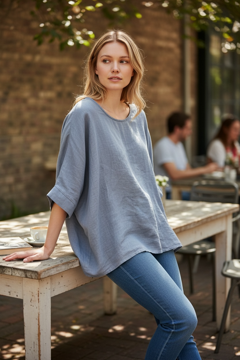 Gigi Moda Blue Linen Top
