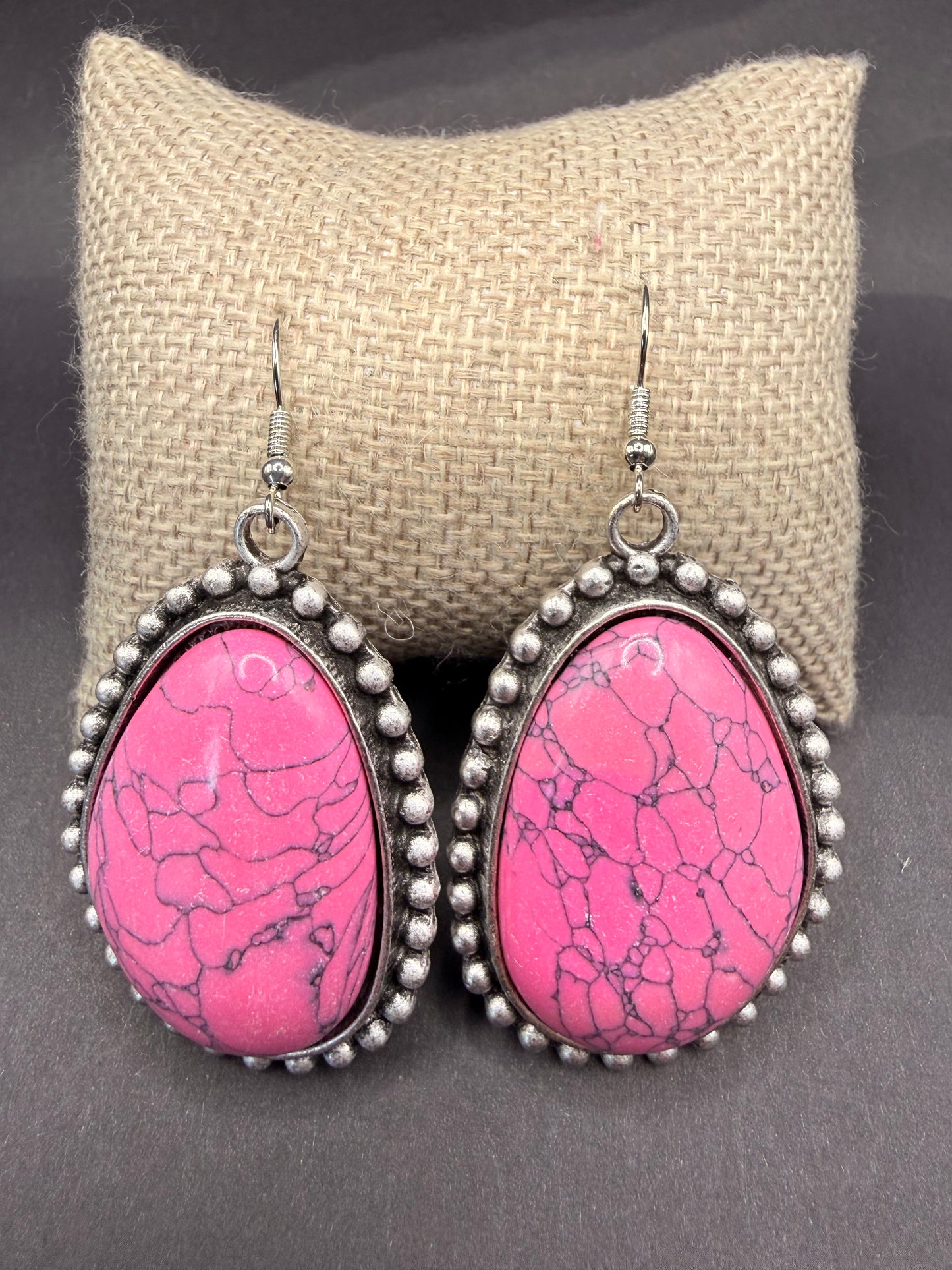 Large Stone French Wire Earrings