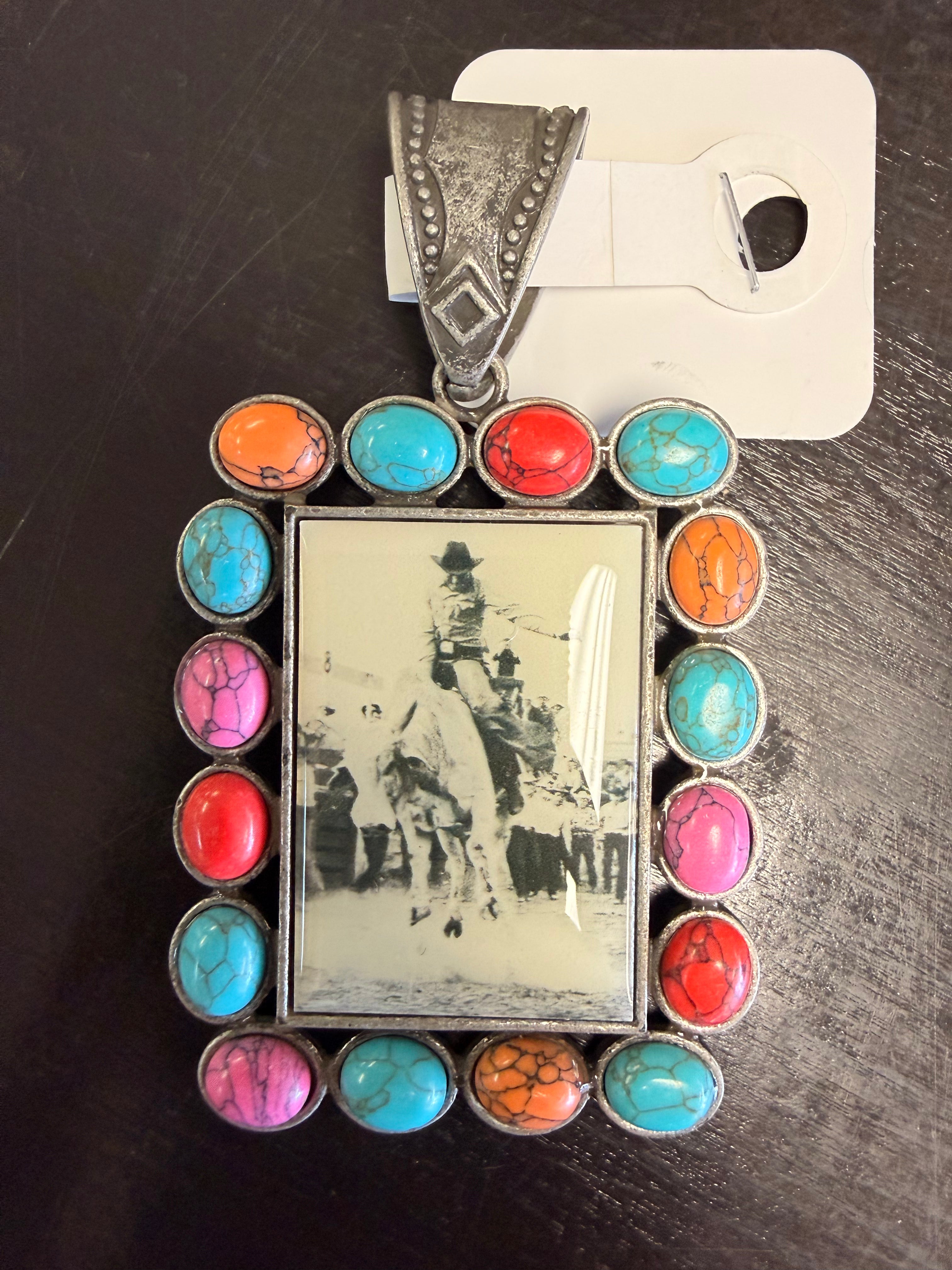 Rodeo Print Pendant with Multicolor Stones