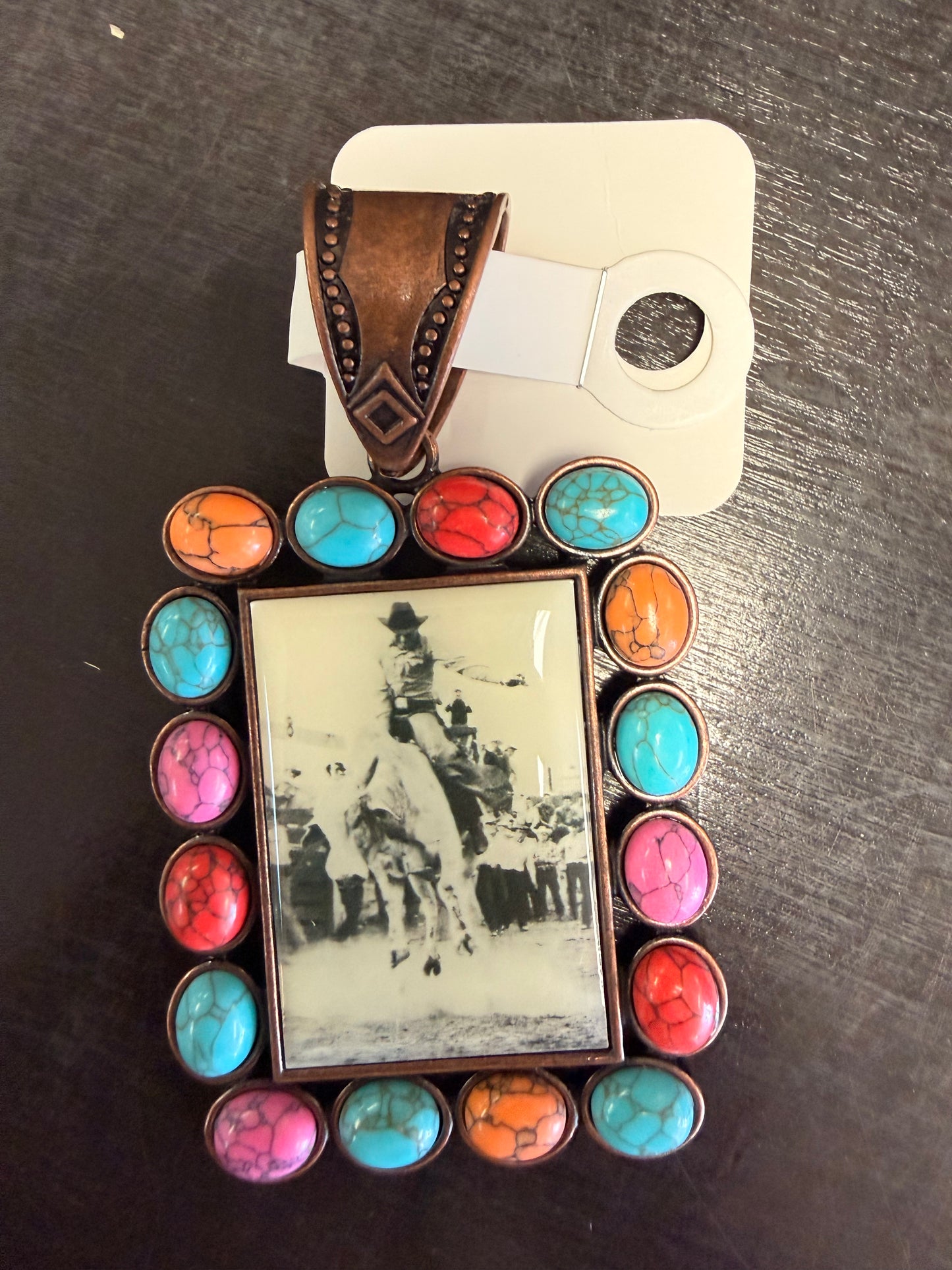 Rodeo Print Pendant with Multicolor Stones