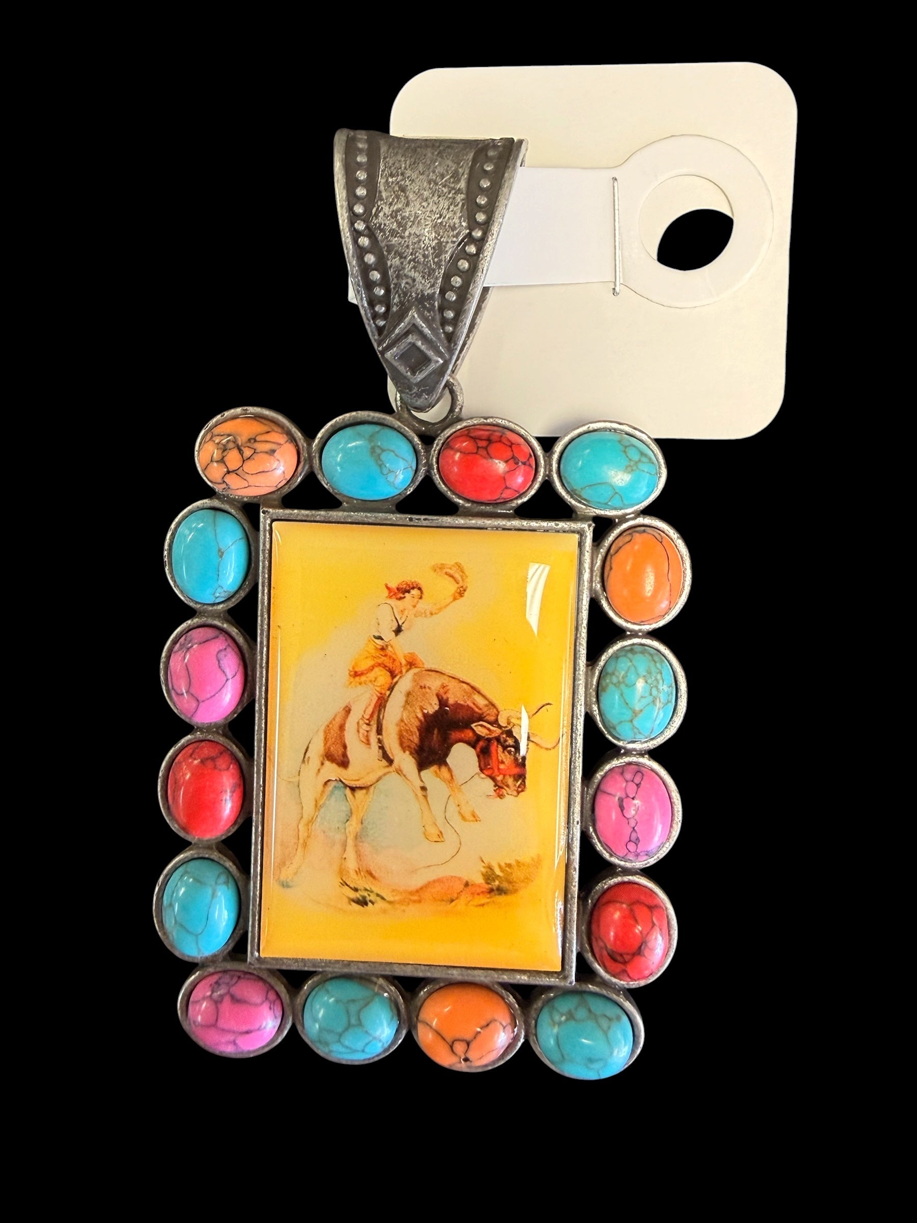 Rodeo Print Pendant with Multicolor Stones