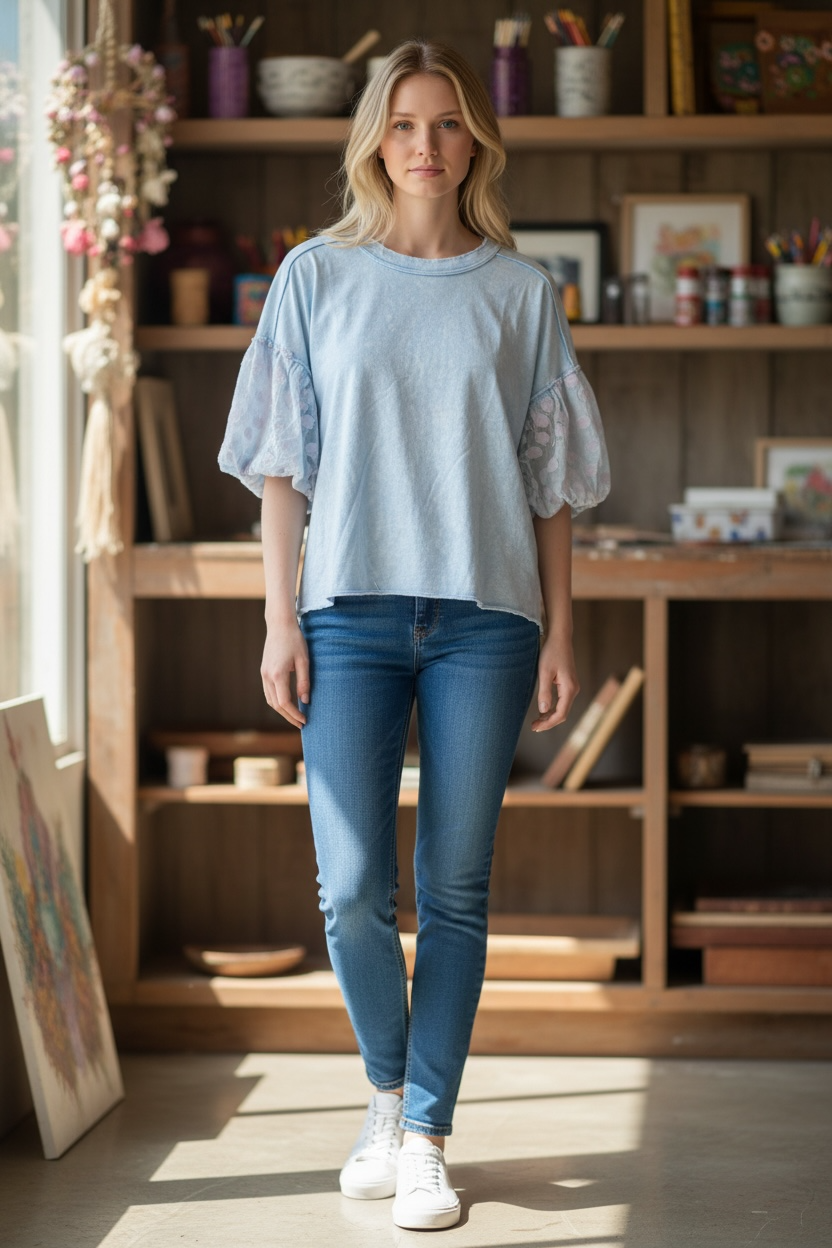 Jher Polka Dot Balloon Puff Top