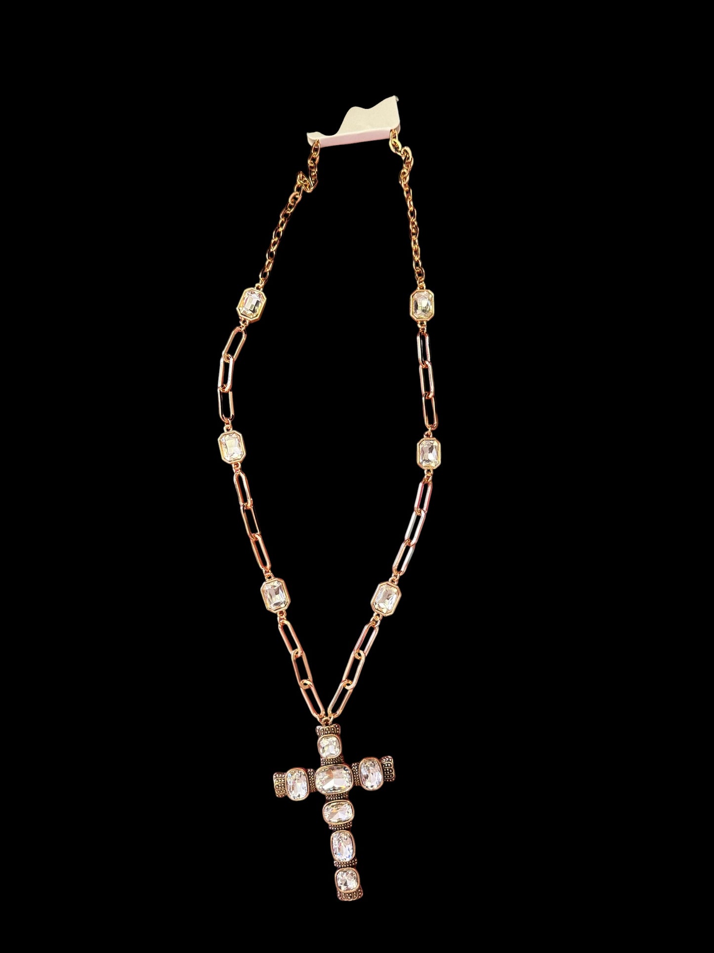Gold Necklace with Cross & Stones