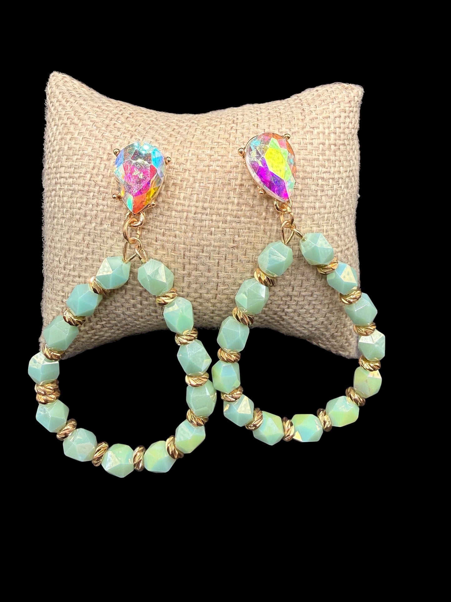 Mint, Crystal & Gold Earrings