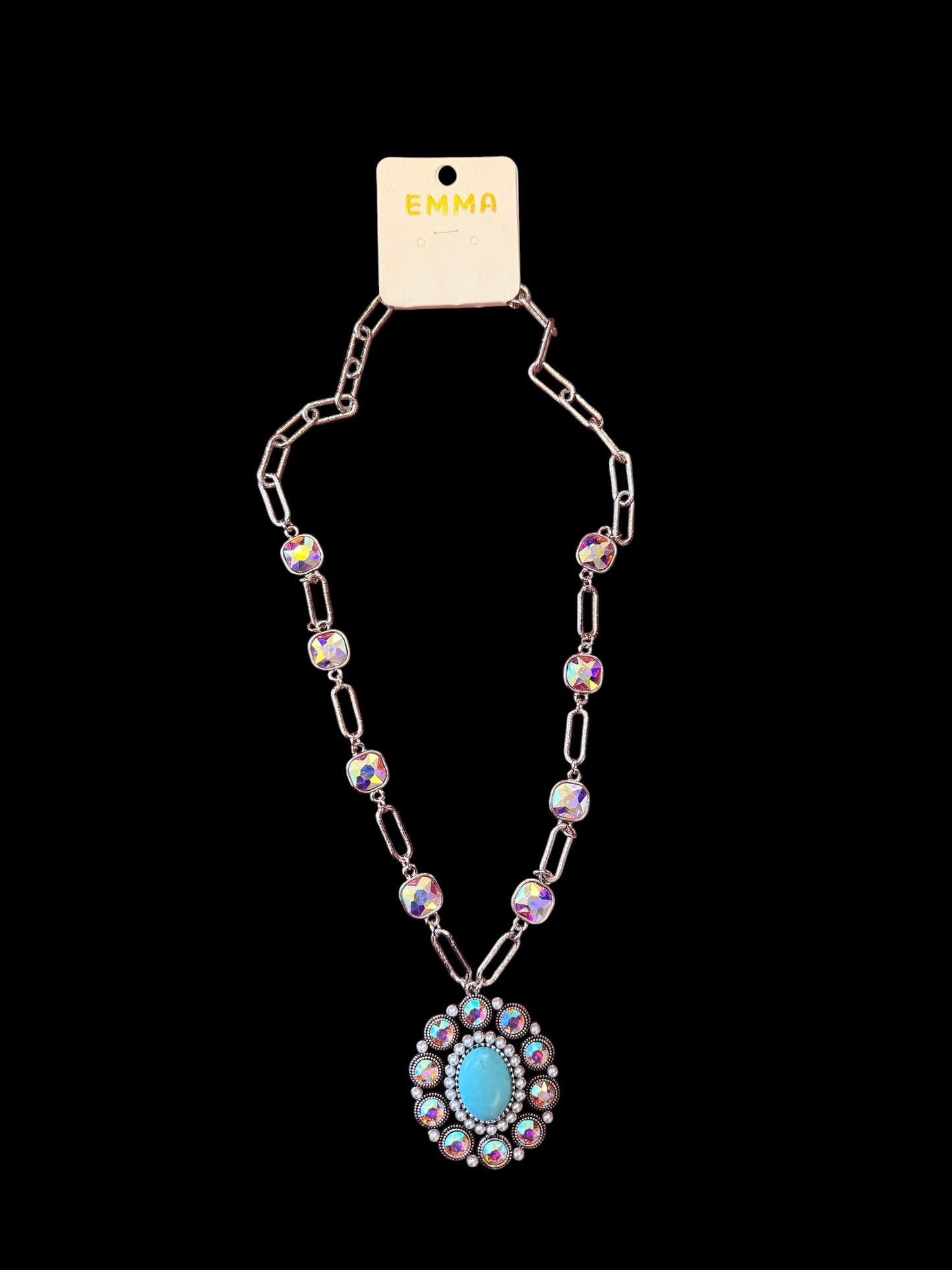 Necklace with Turquoise & Crystal Stones