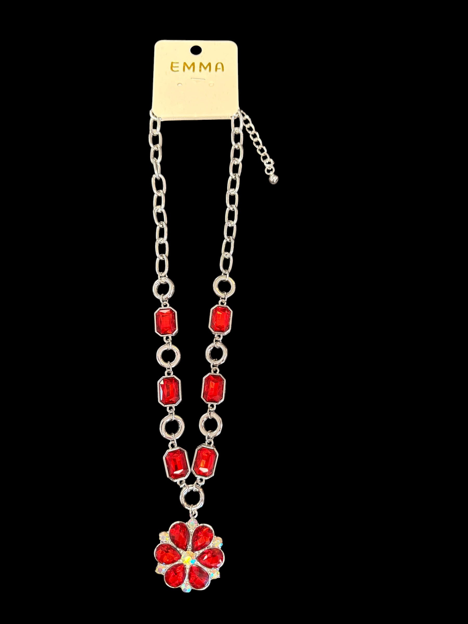 Necklace with Red Stones & Flower Pendant