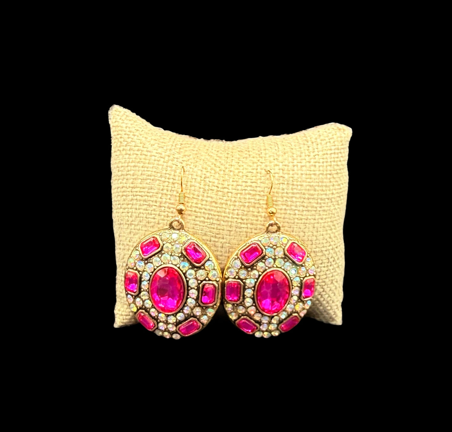 Oval Earrings with Pink & Crystal Stones
