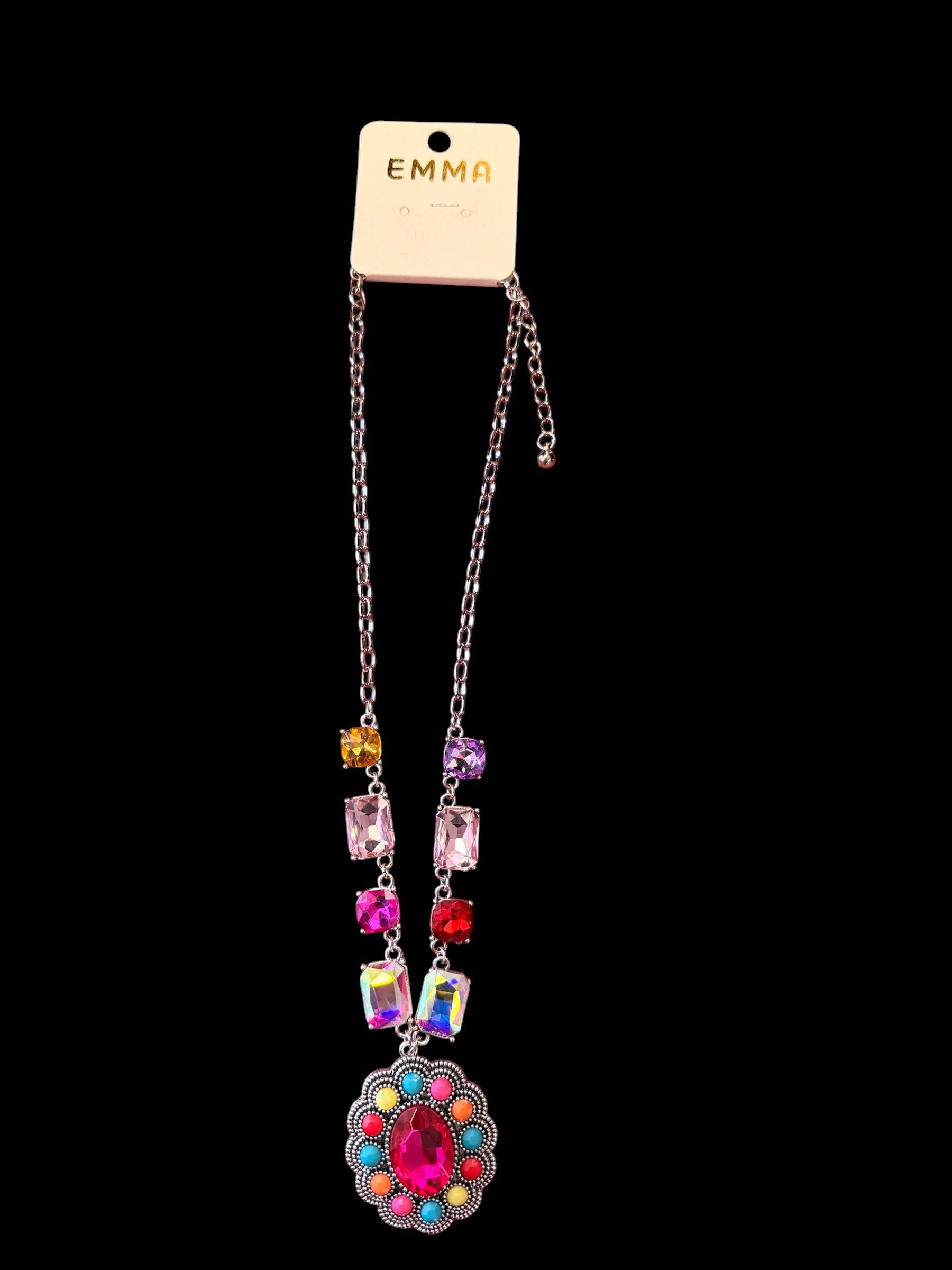 Pastel Stone Necklace with Flower Pendant