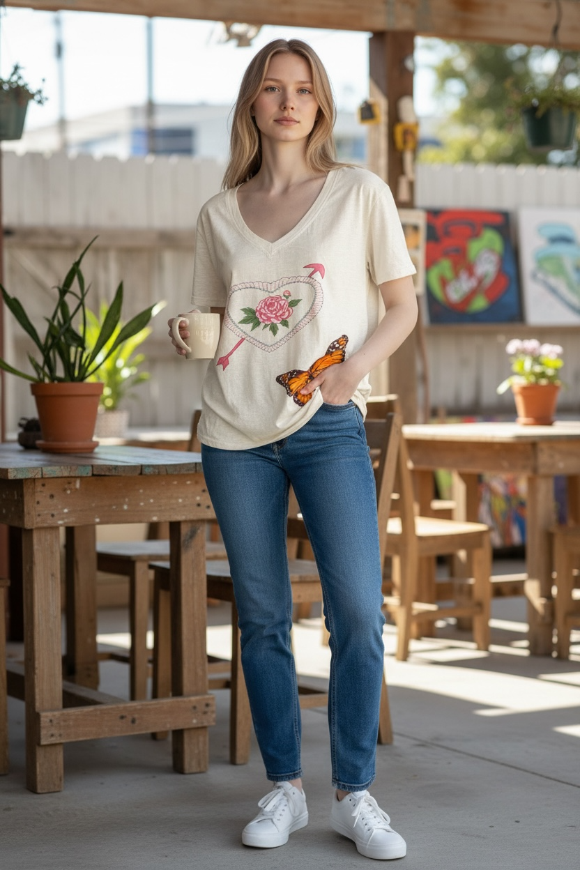 Paper Lace Embroidered Heart rose Top